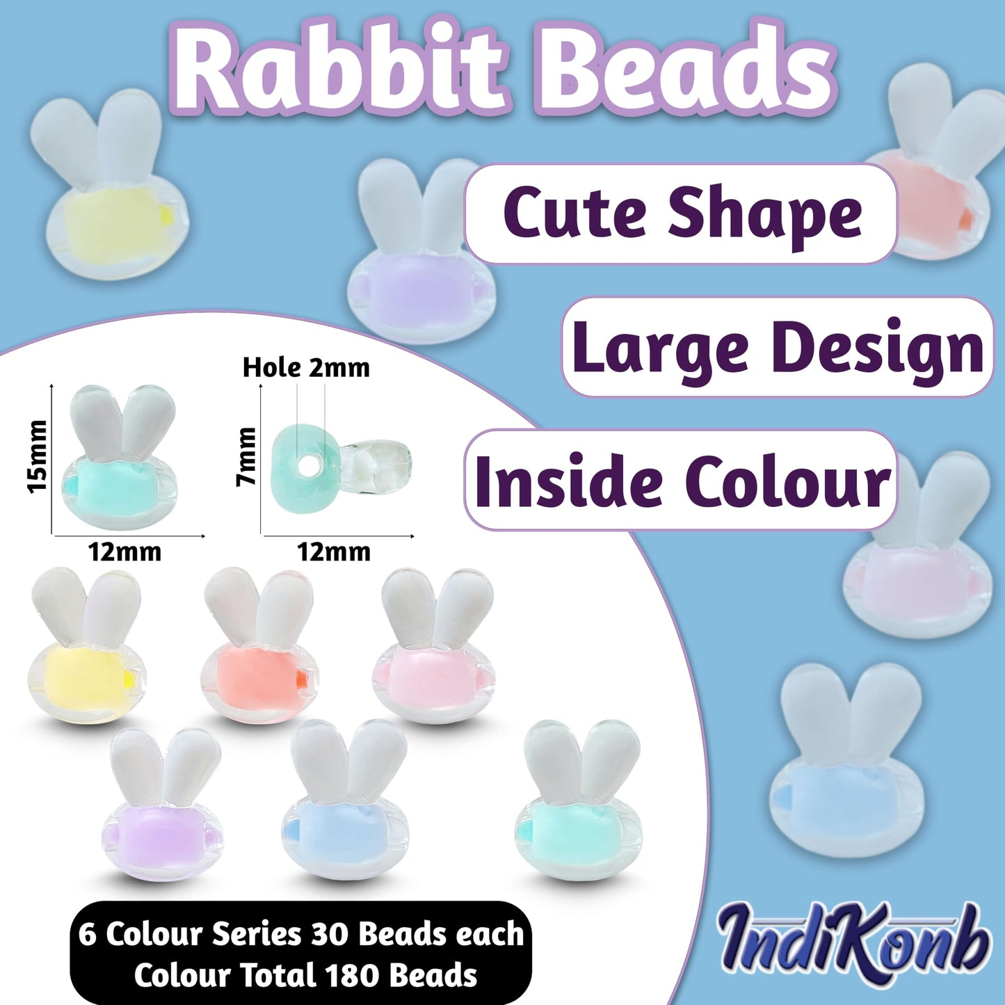 Rabbit beads and multicolour plastic and acrylic beads support necklace making and DIY jewellery projects with a clean decorative finish.
