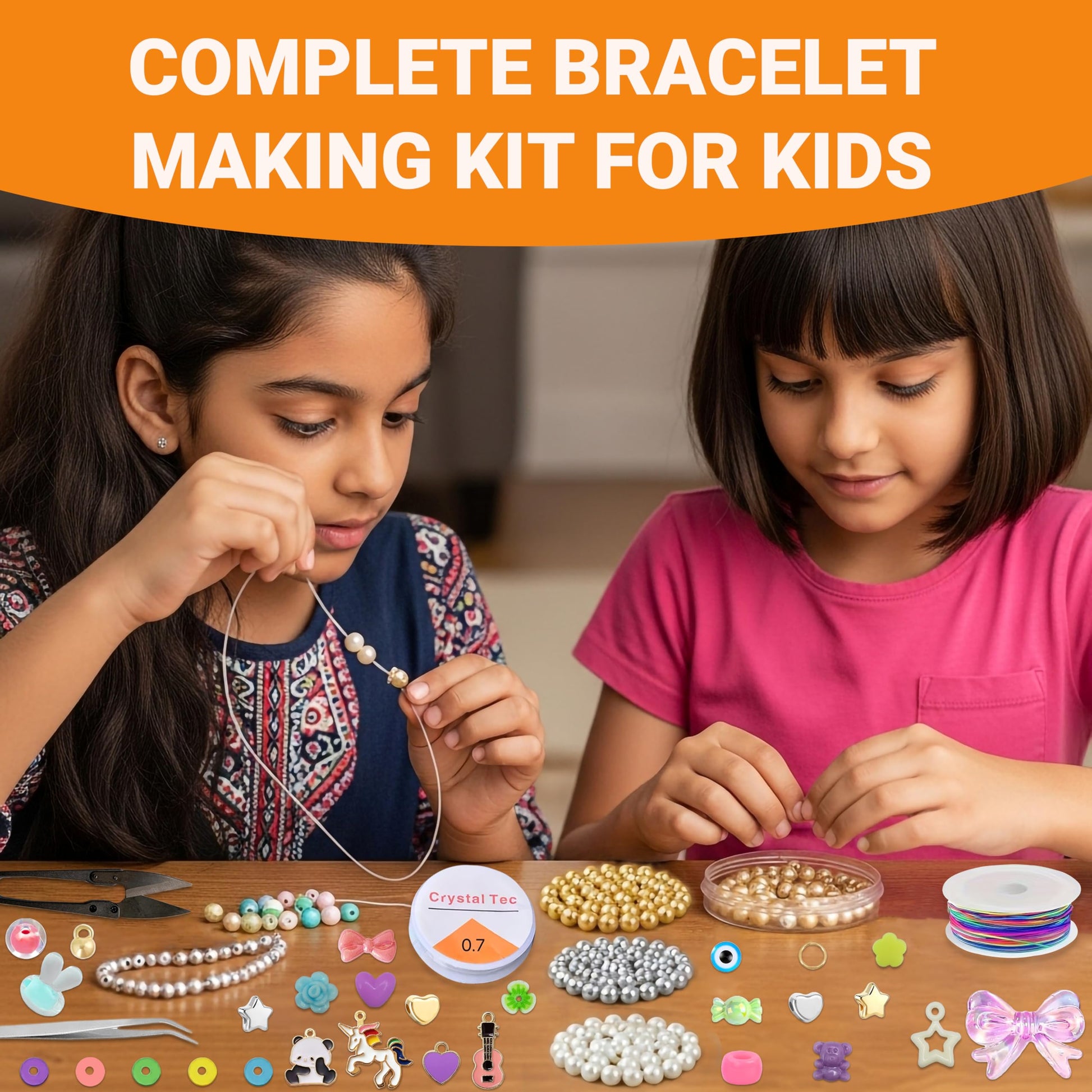 Multicolor Bracelet Making Kit for Girls Age 12-15 Years Old with Beads Acrylic. Close-up image showing color, shape, finish, and texture details.