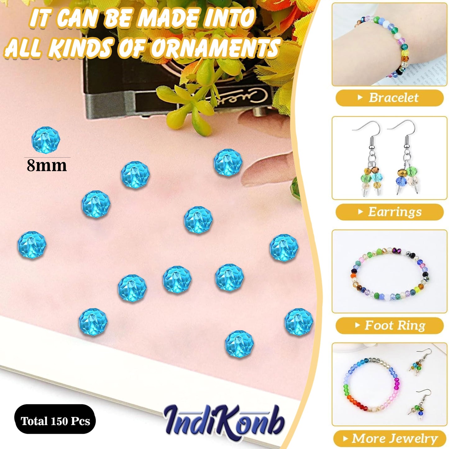 A handmade beadwork accent to handmade projects makes sea blue and transparent 8mm and 90 grams beads suitable for necklace making and DIY jewellery projects.