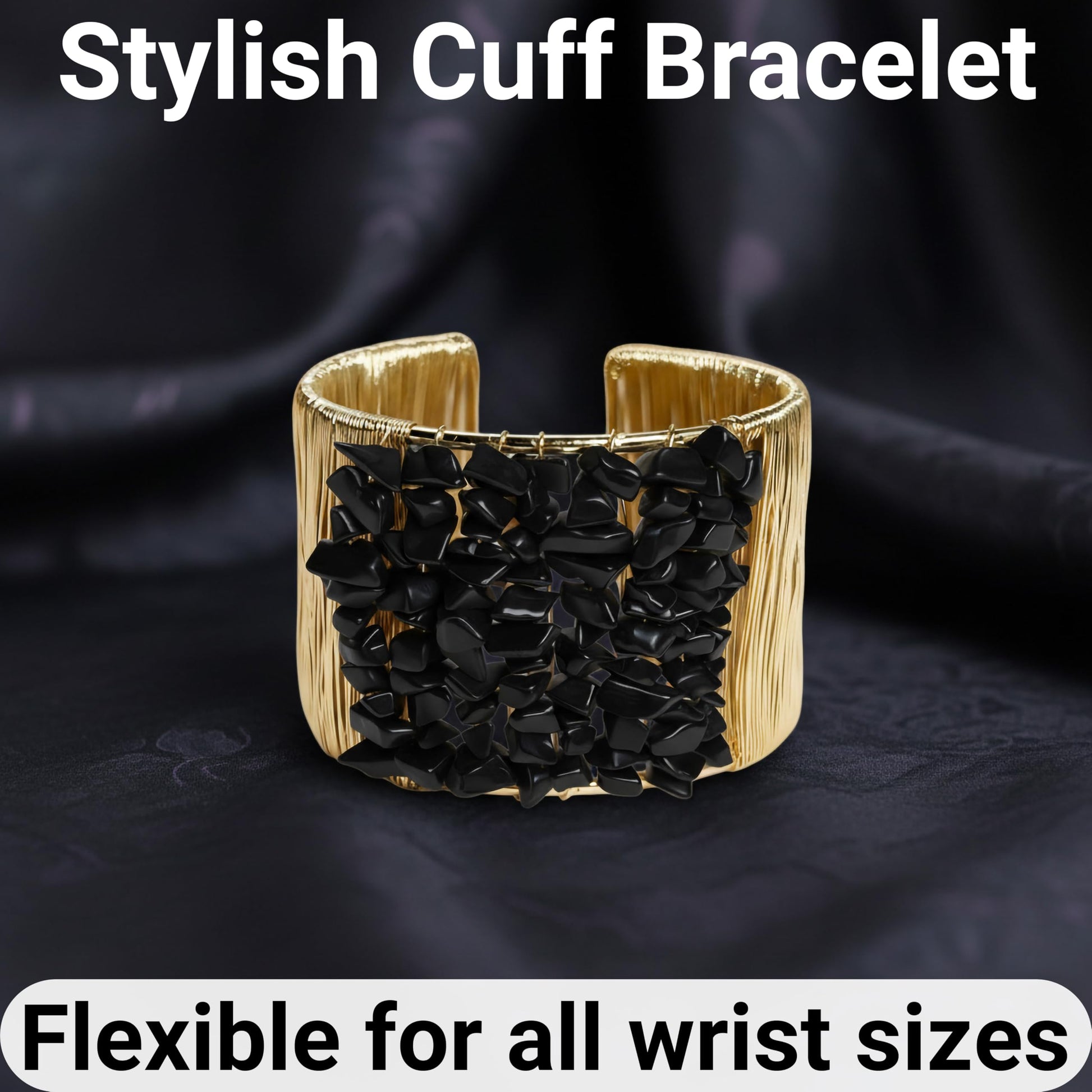 Bring modern jewelry texture to daily looks with black stone chips wrapped in a cuff design.