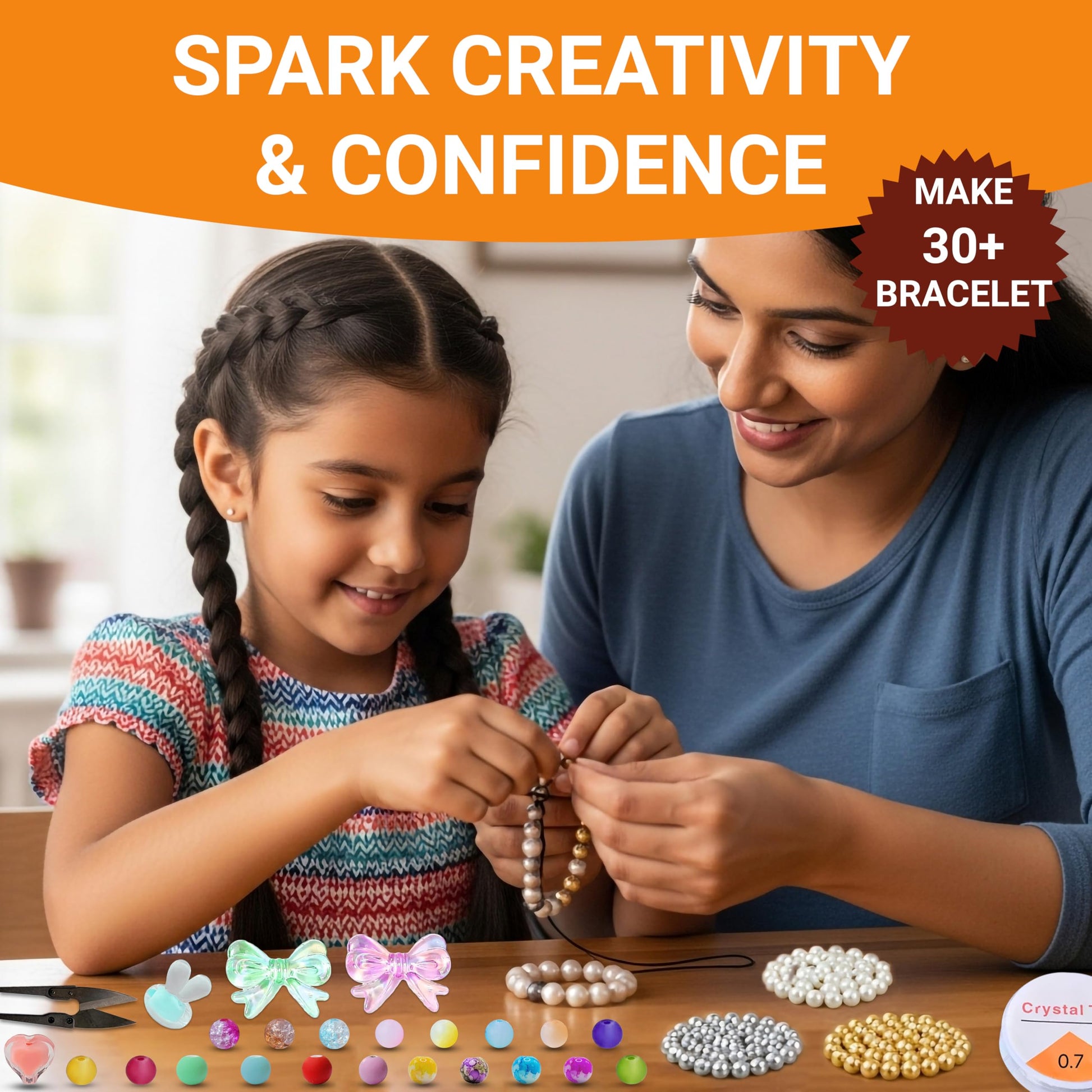 Multicolor Bracelet Making Kit for Girls Age 5-8 Years Old with Beads Acrylic. Additional close-up image highlighting material texture and color variety.