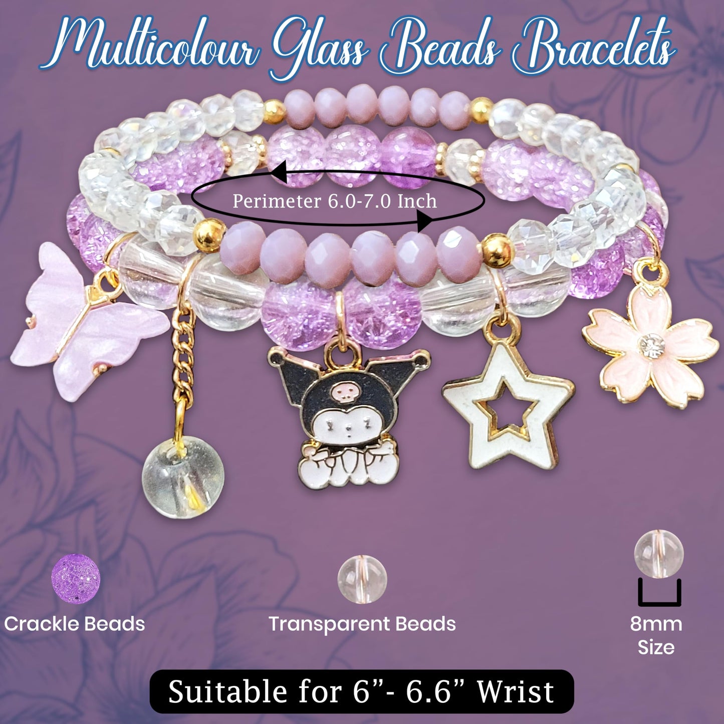 Use purple white crystal and pearl bracelet for gifting, festive outfits and decorative craft finishing when the design needs a neat decorative finish.