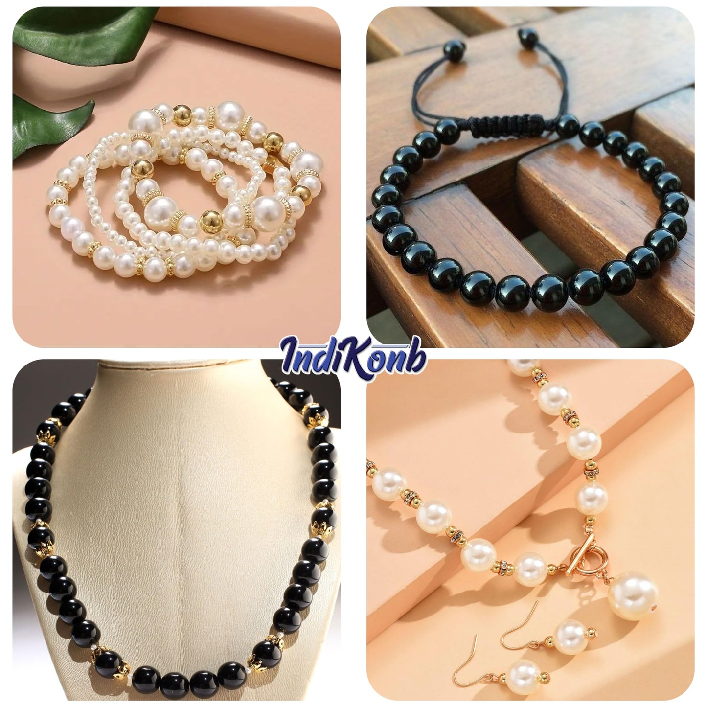 White + black 10 mm and 3mm beads help create handmade beadwork accent to handmade projects in necklace making and DIY jewellery projects.