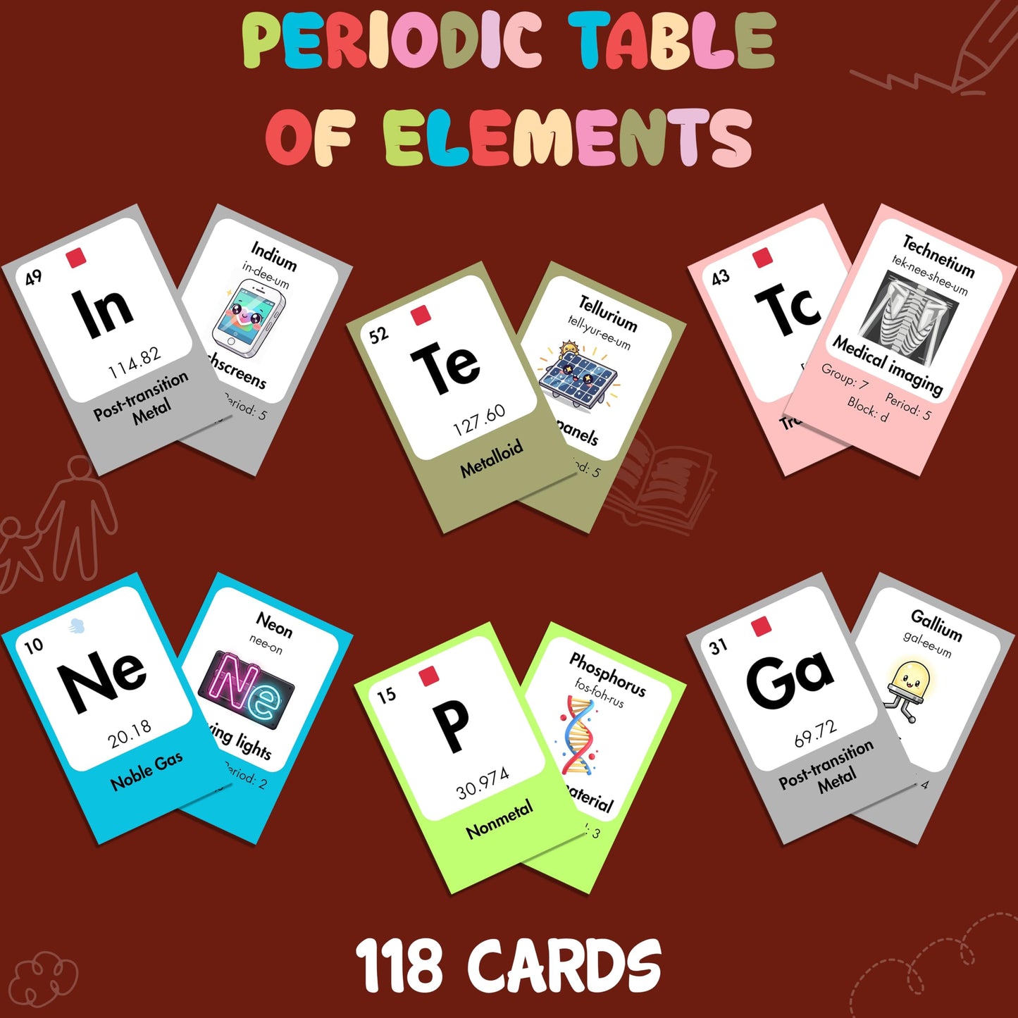 Multi-color Element Explorer Chemistry Elements Period Table Flash Cards Paper. Close-up image showing product details and finish.