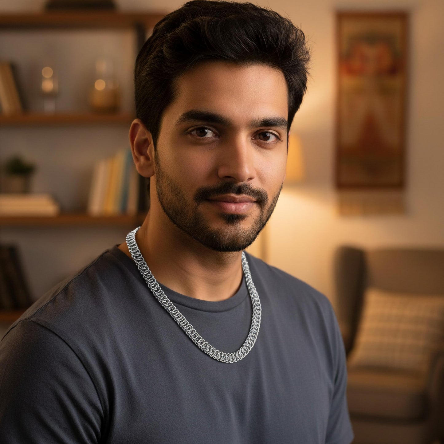 Add eye-catching detail to boys necklace looks and casual outfits using silver tone statement chain necklaces.