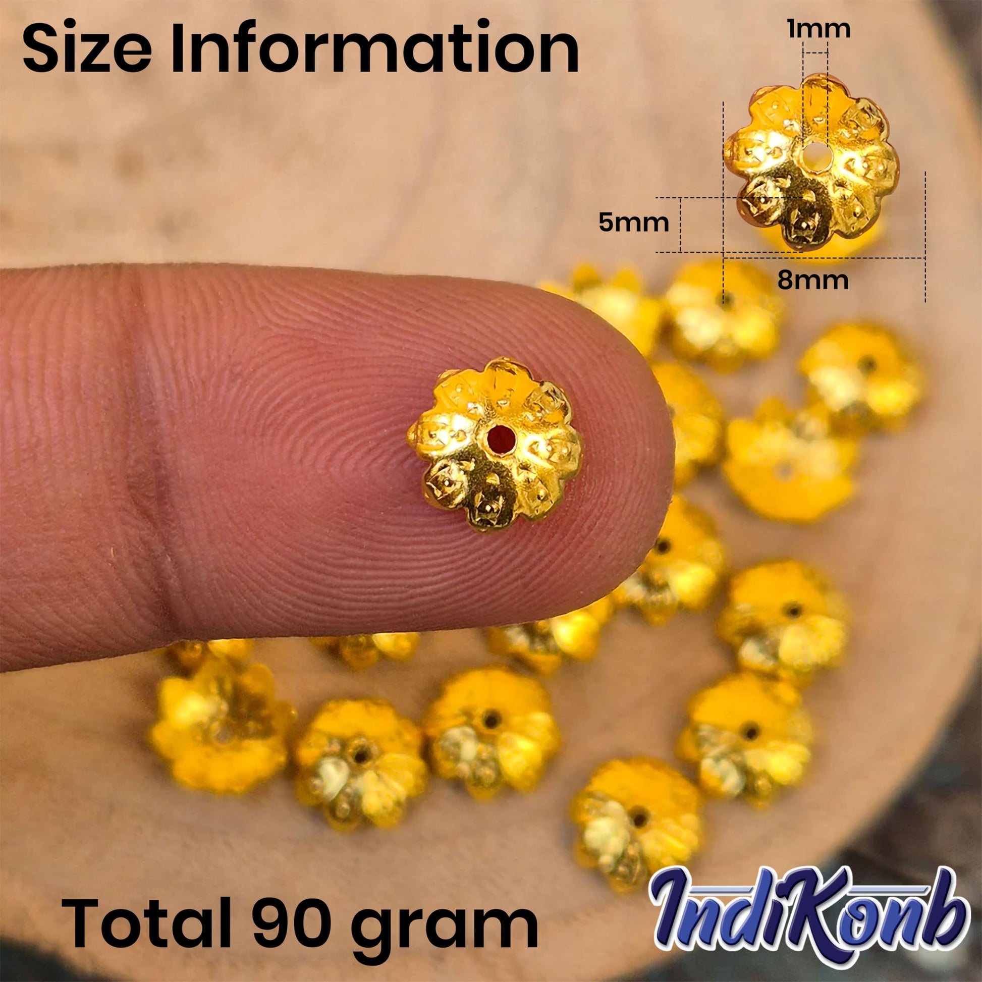 Golden Bead Caps for Jewellery Making, Assorted Metal Flower Gold01 image 2