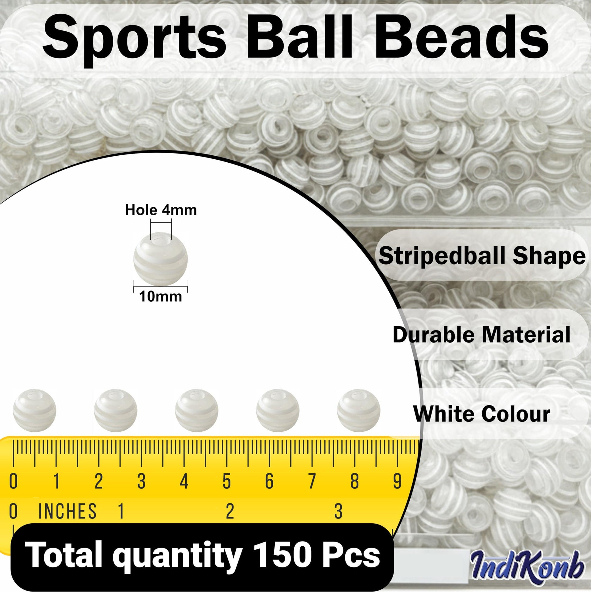 DIY craft beads with clear white stripe design