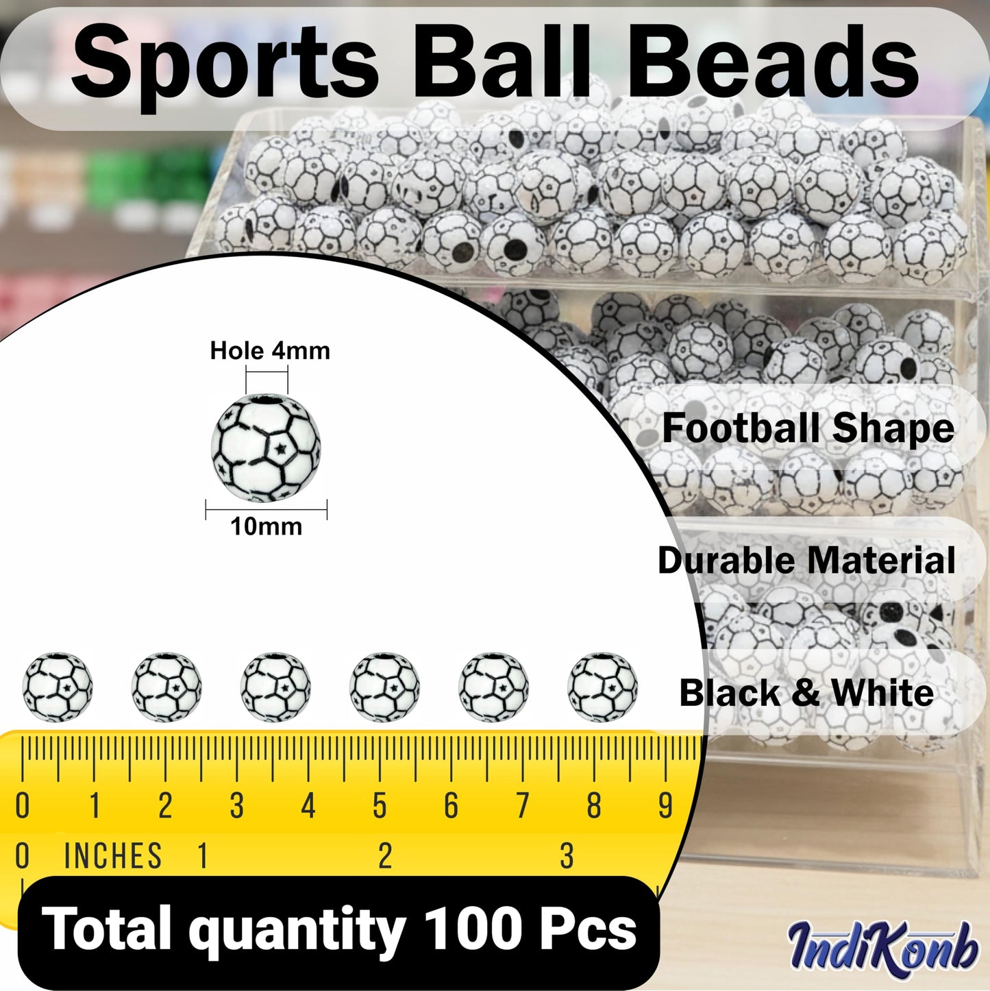 Football design round beads for jewelry making crafts