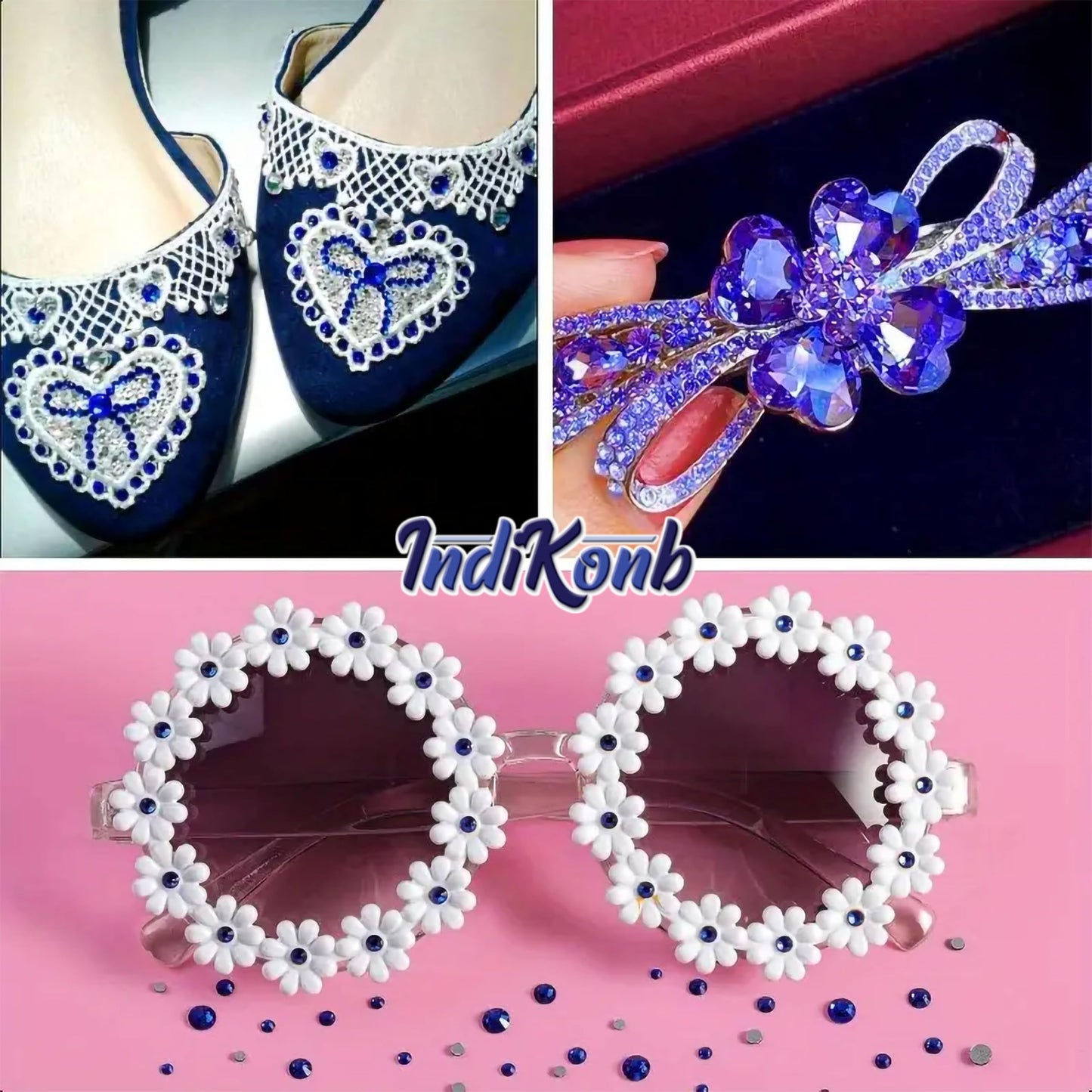 Fabric decoration, flatback craft designs and decorative craft finishing can look sharper with blue 6mm and multicolour 4mm, 5mm, 6mm rhinestones and flatback stones.