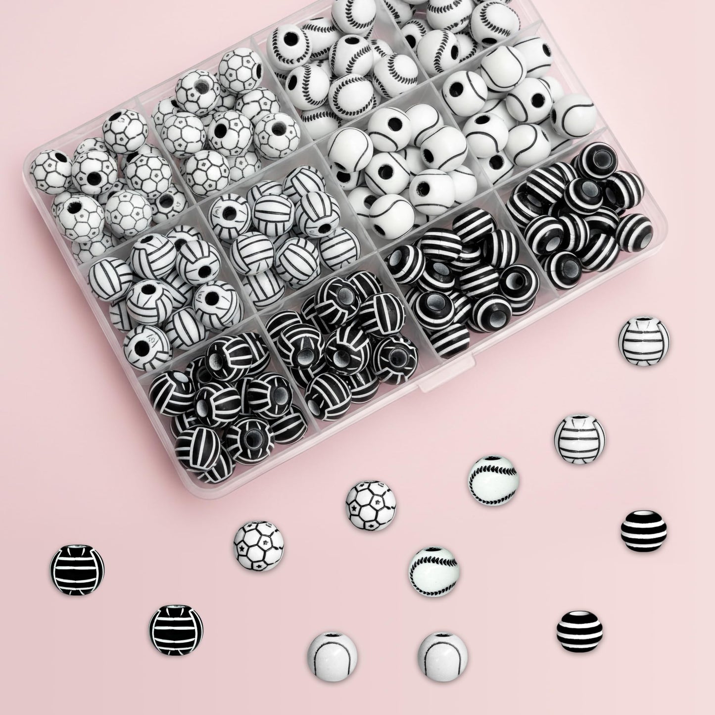 Black and White Sports Ball Beads for Jewelry Making Multicolor 1 image 3