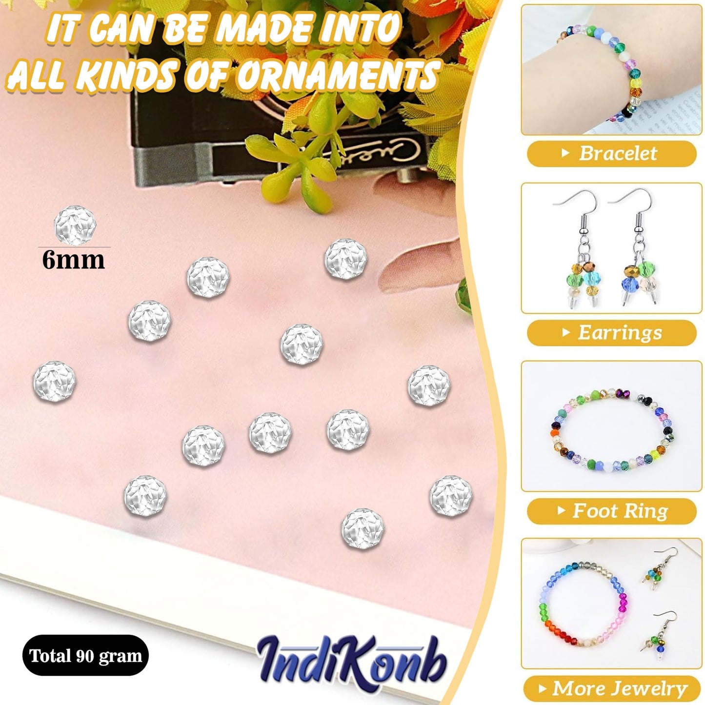 White and transparent 6mm and 90 grams beads keep necklace making and DIY jewellery projects visually clean while adding handmade beadwork accent to handmade projects.