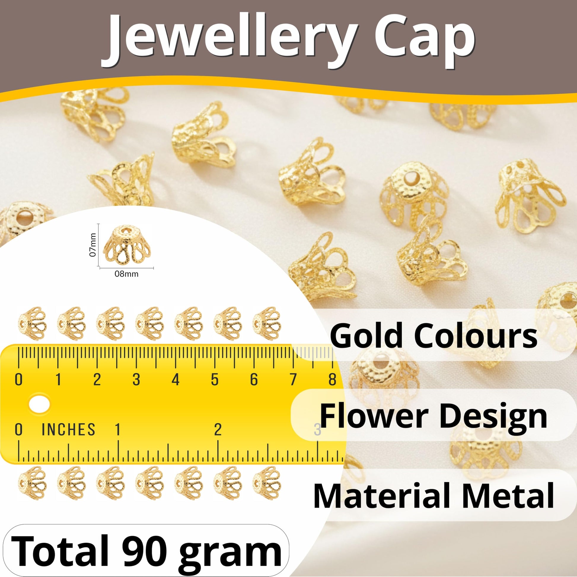 Create a neat finish in latkan work and bead jewelry with jewelry-ready jhumka cap findings.