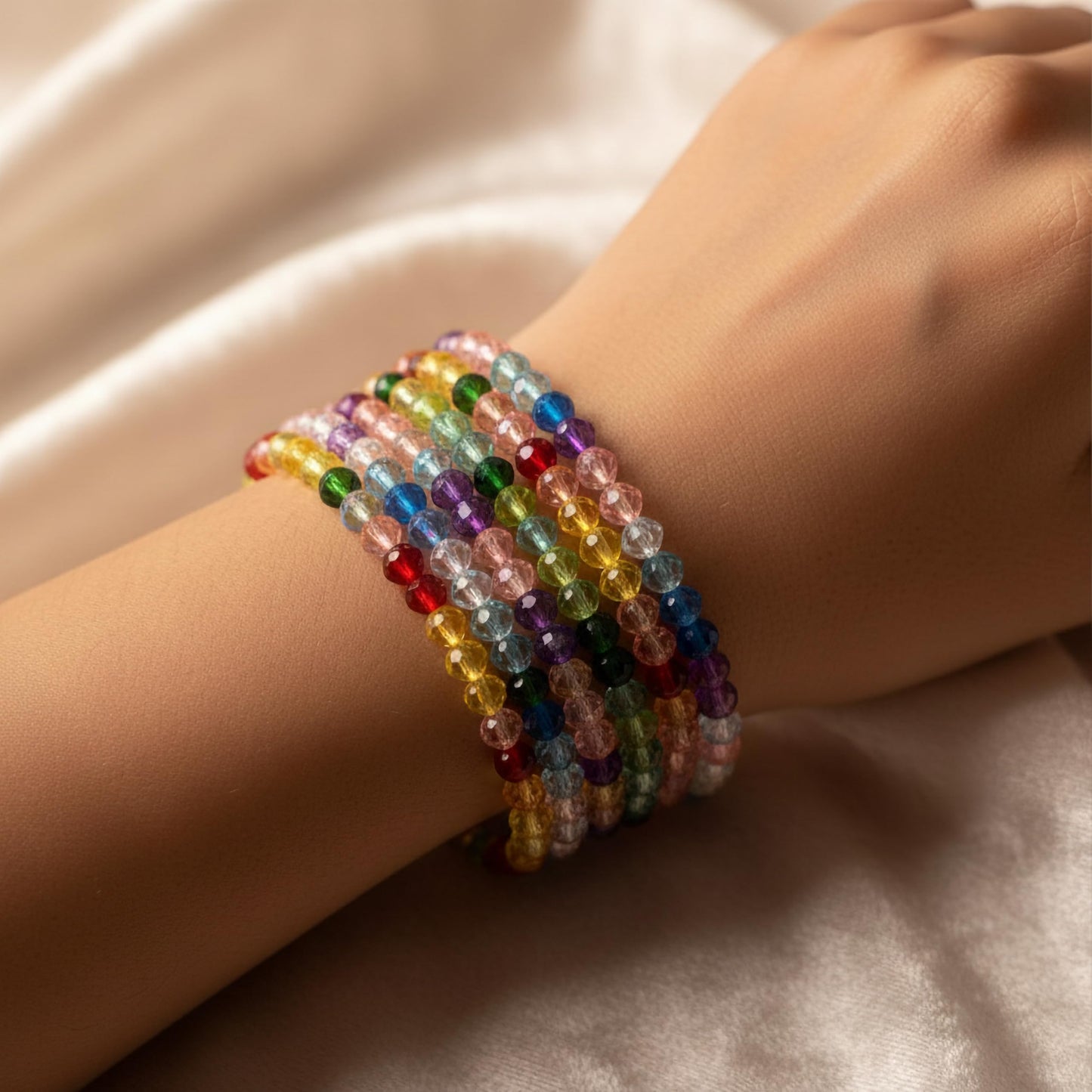 Style everyday wristwear with multicolor faceted beads that catch light in a simple bracelet design.