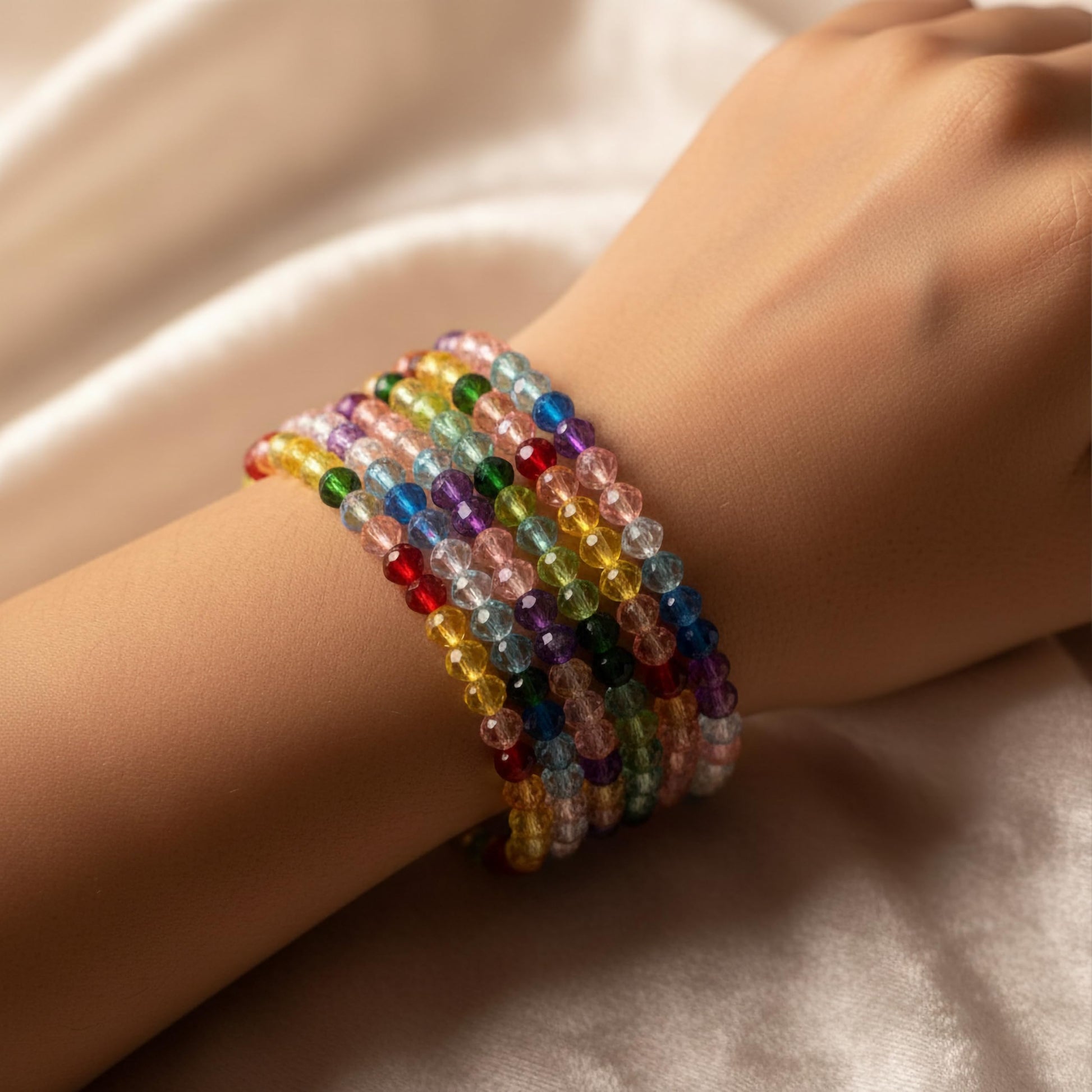 Style everyday wristwear with multicolor faceted beads that catch light in a simple bracelet design.