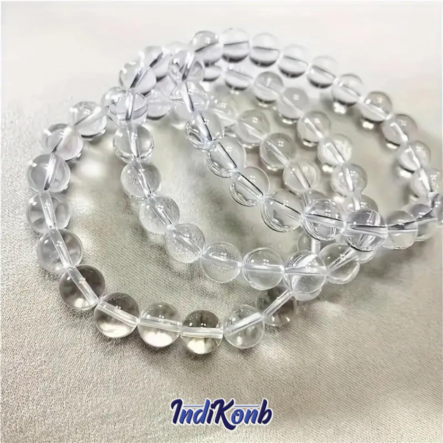 Transparent Glossy Glass Round Pearl Beads. Assorted layout image showing beads organized for bracelet and DIY projects.