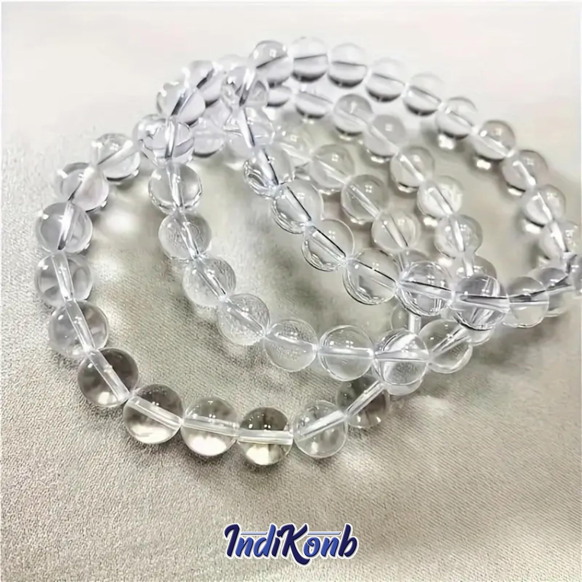 Transparent Glossy Glass Round Pearl Beads. Assorted layout image showing beads organized for bracelet and DIY projects.