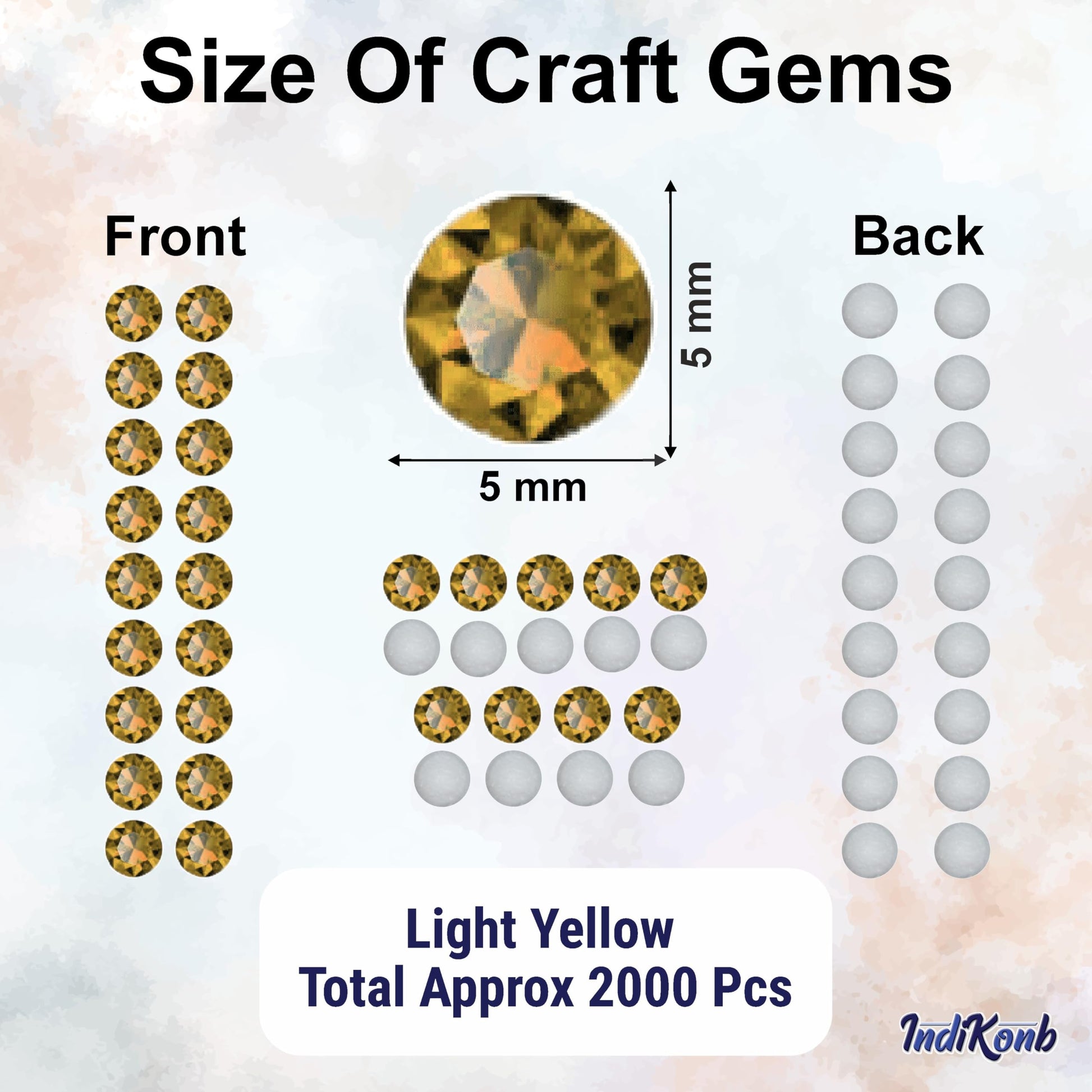 Use light yellow 5mm and multicolour 4mm, 5mm, 6mm rhinestones and flatback stones to finish Lippan art and fabric decoration with a decorative flatback shine to.