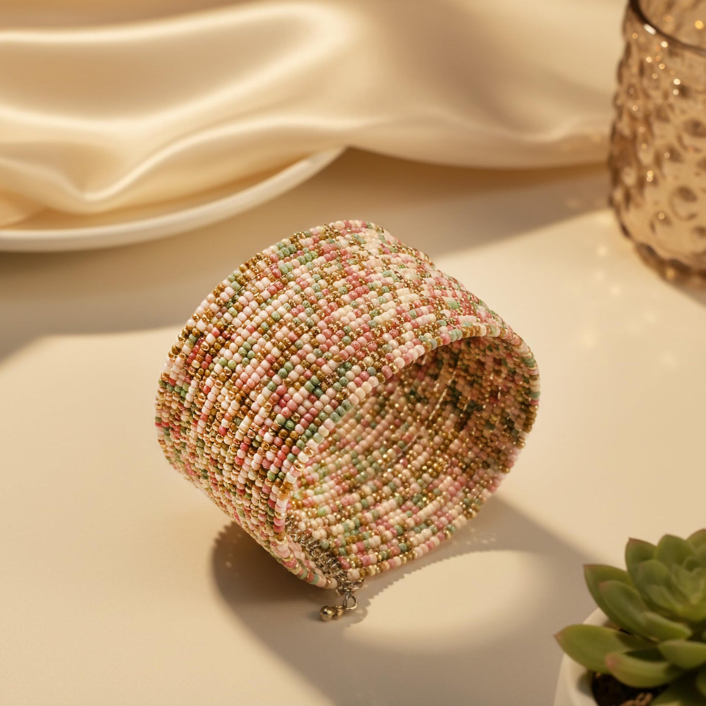 Trendy multicolour bead wrap cuff bracelet ethnic chic