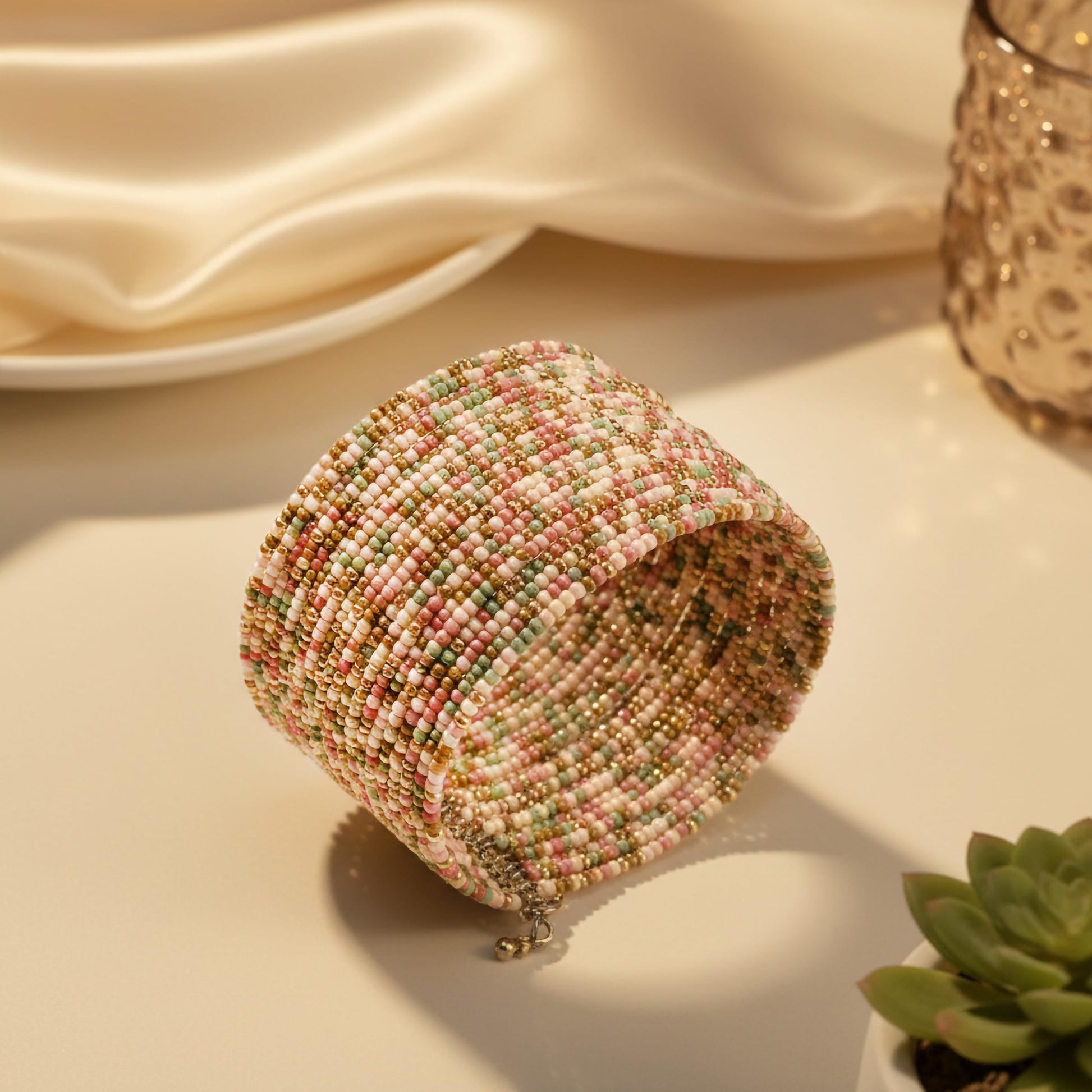Trendy multicolour bead wrap cuff bracelet ethnic chic