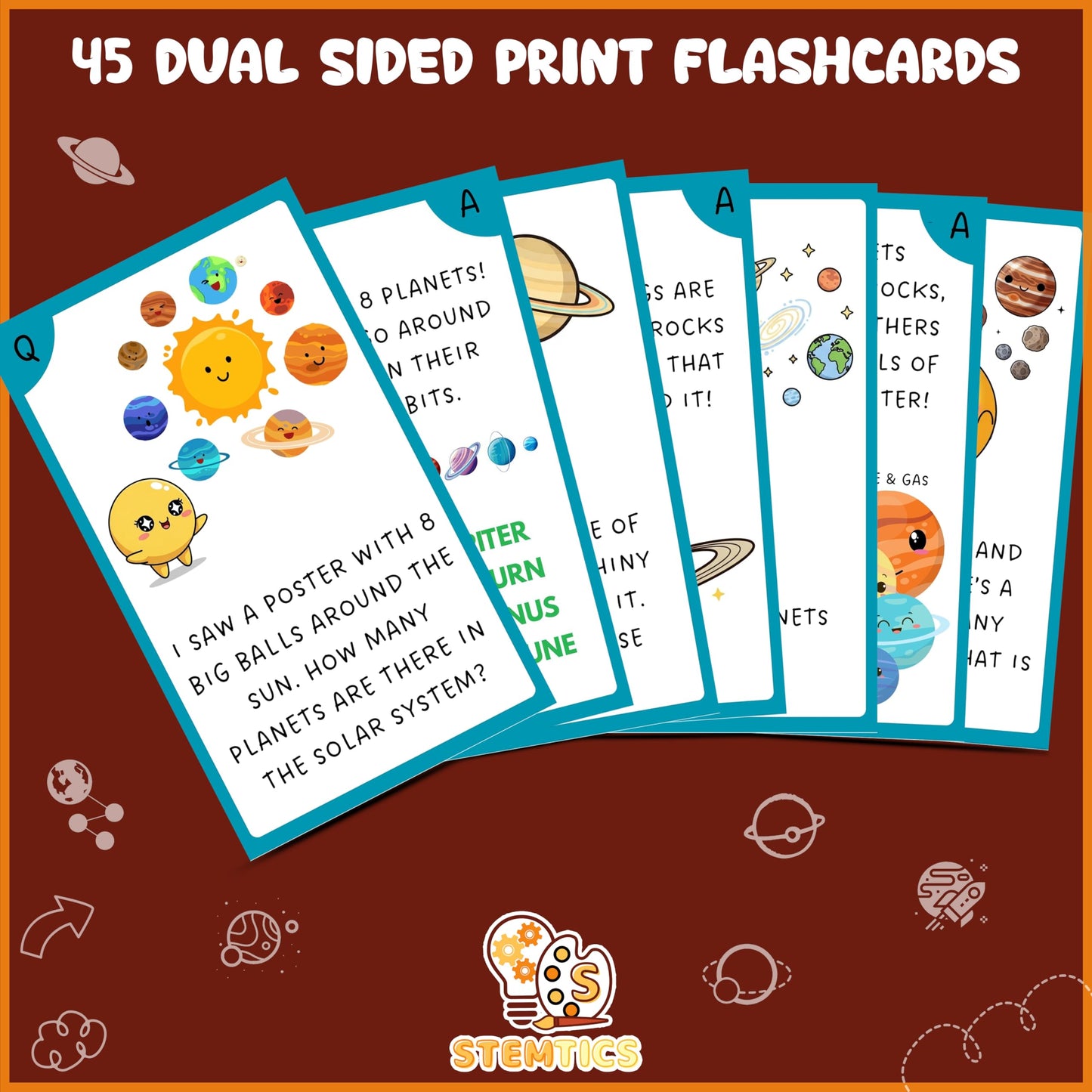 Multi-color General Knowledge Flash Cards for Kids Set Paper. Close-up image showing product details and finish.