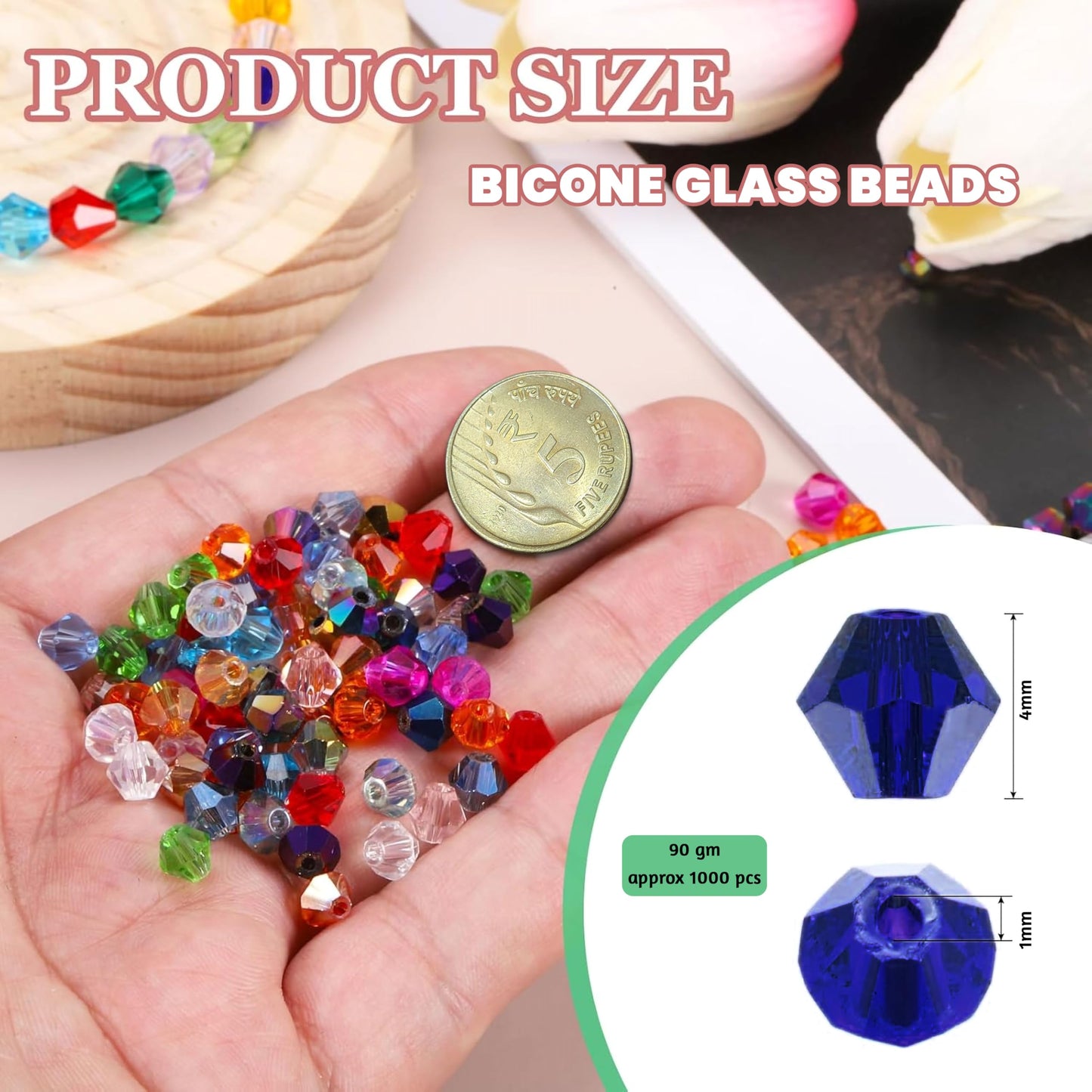 Blue Multicolor Kundan Stones for Embroidery and Jewelry. Close-up image showing color, shape, finish, and texture details.