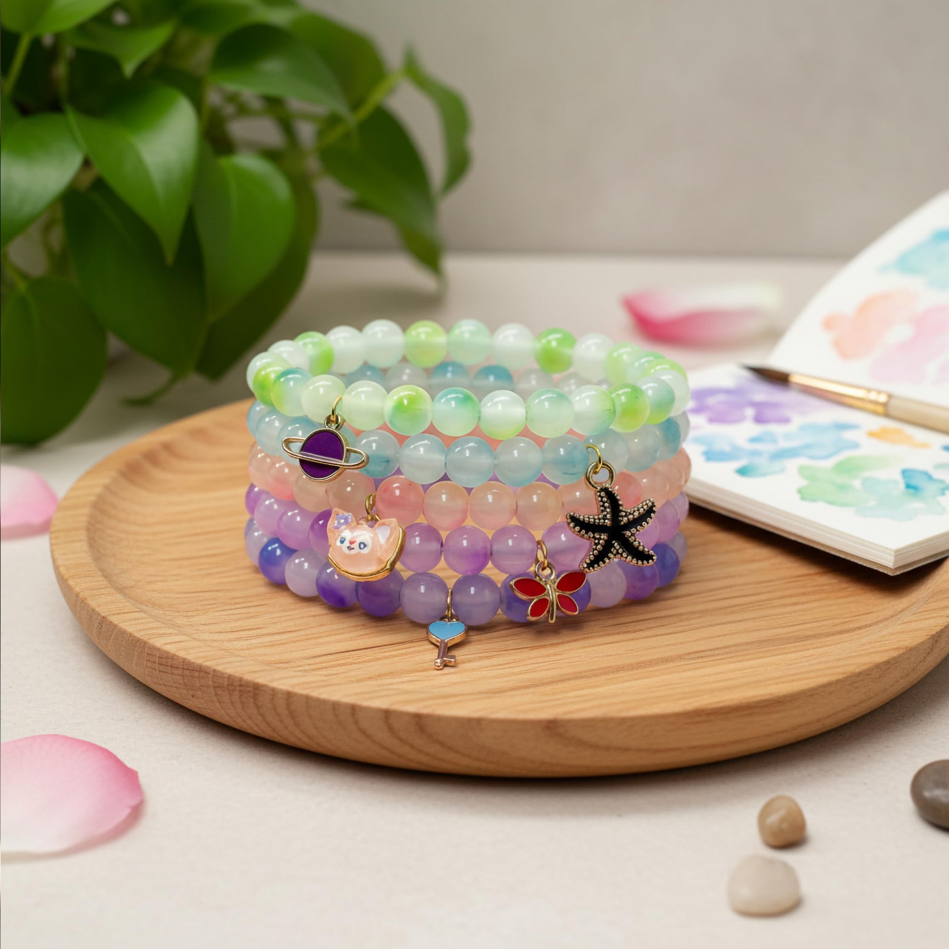 Bring color-block charm to casual outfits with a multicolor stretch bracelet for girls and women.