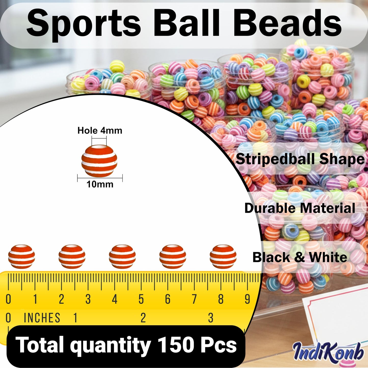 Round beads with bold red stripe design for DIY jewelry