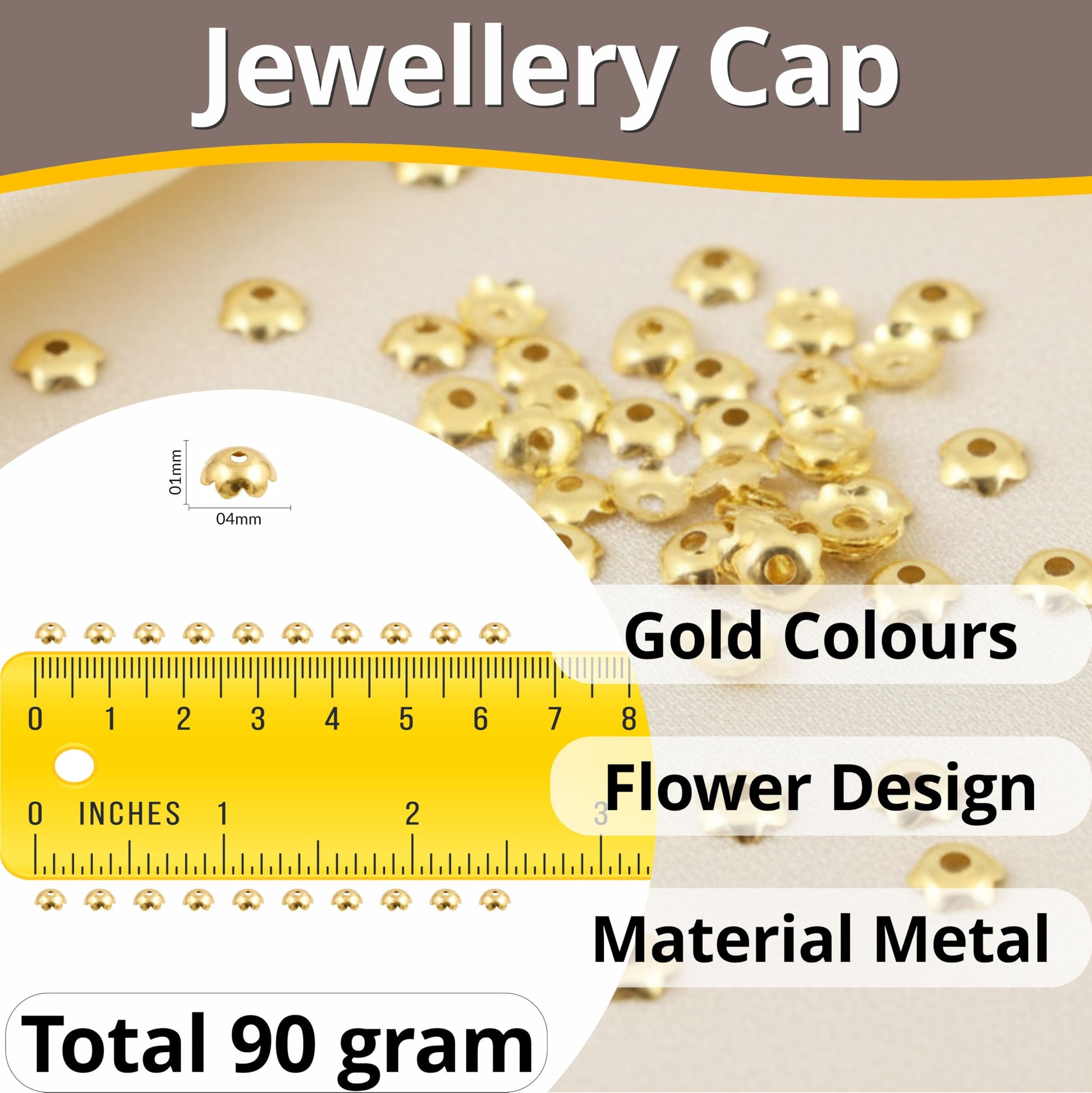 Freshen up latkan work and bead jewelry with golden jhumka bead caps.