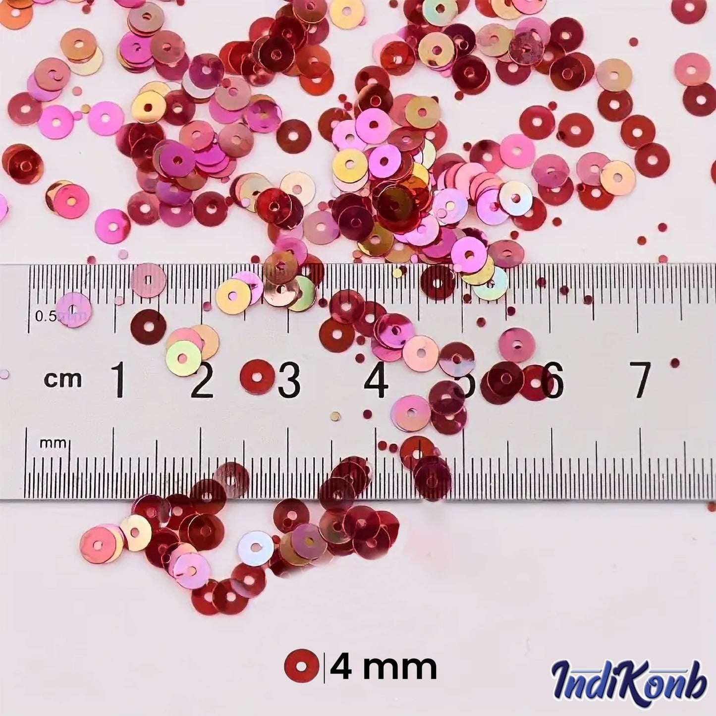 Voilet and violet 4mm sequins round shape 4mm sitara sequins with holes for embroidery are a clean finishing element for craft decoration and fabric embellishment.