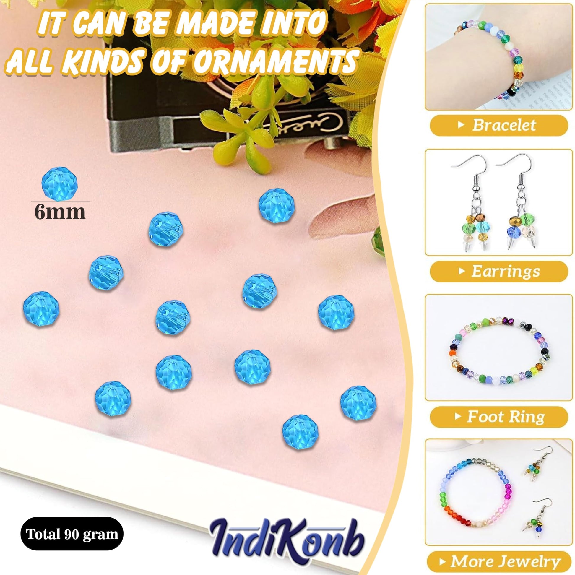 Sea blue and transparent 6mm and 90 grams beads help shape a polished result for necklace making and DIY jewellery projects.