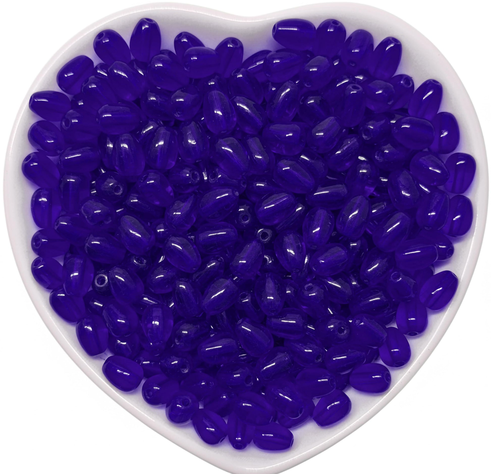 Show a clean craft look in bracelet making with 8x5mm blue transparent smooth glass beads for saree kuchu work.