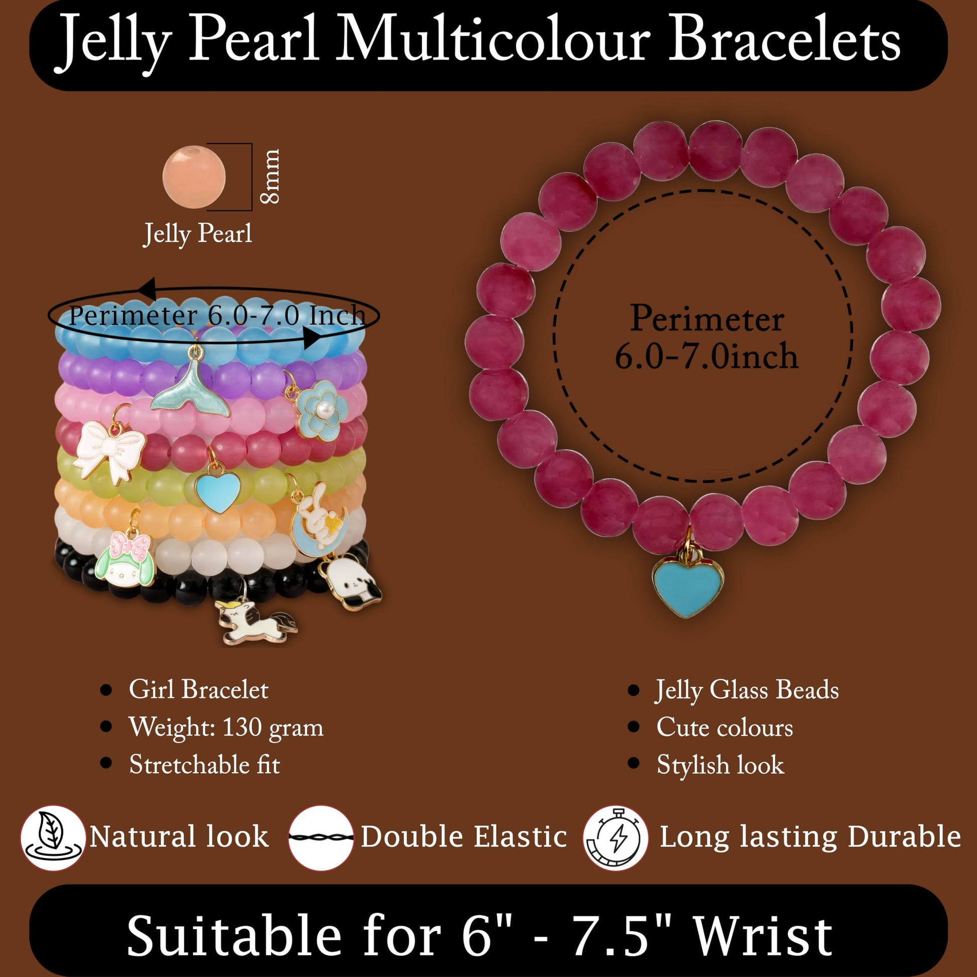 Layer this 8-piece bracelet set for a playful stack-ready wrist look.