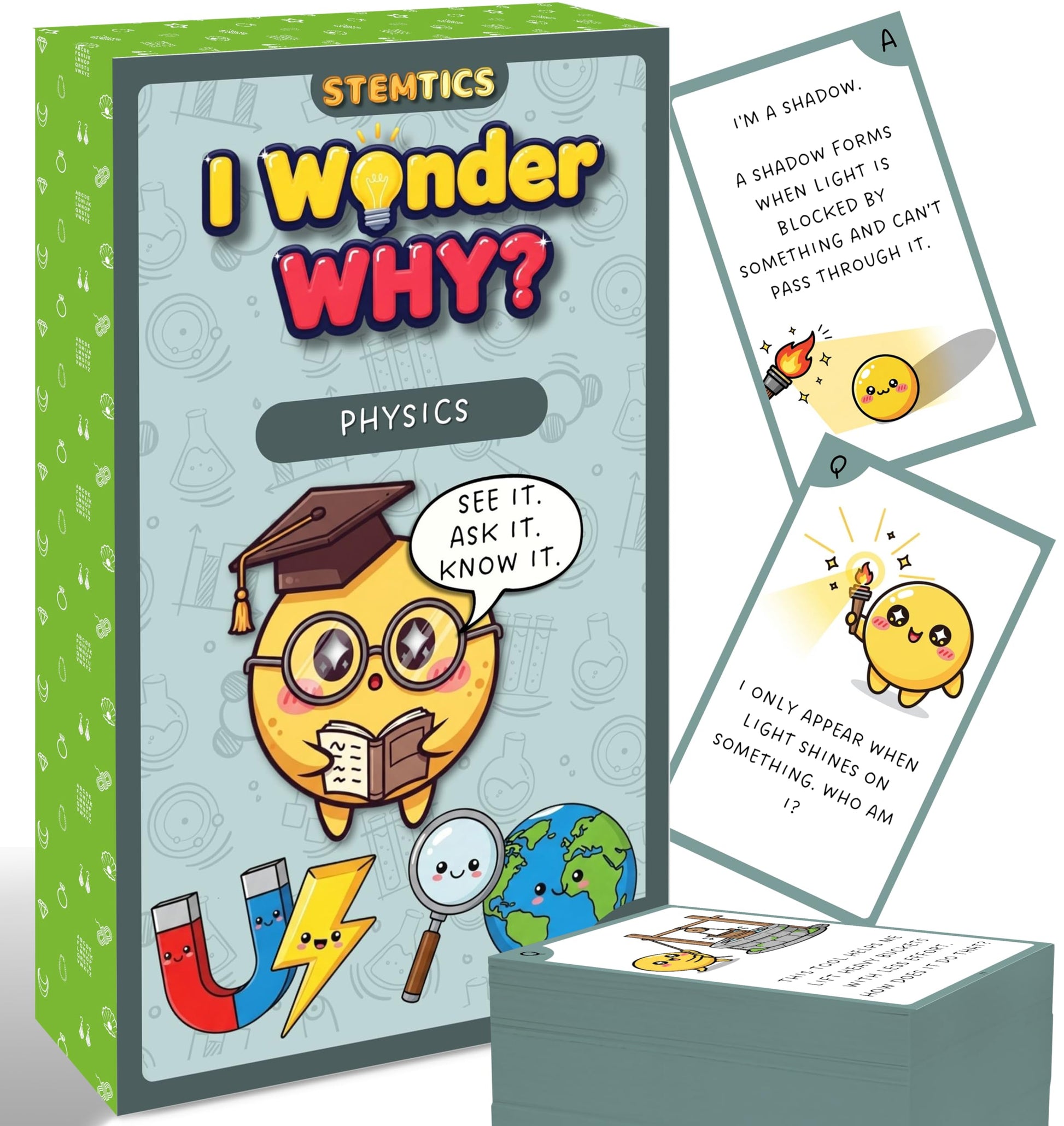 Multi-color Physics Science Flash Cards for Kids Set Paper. Main product image showing the full product layout.