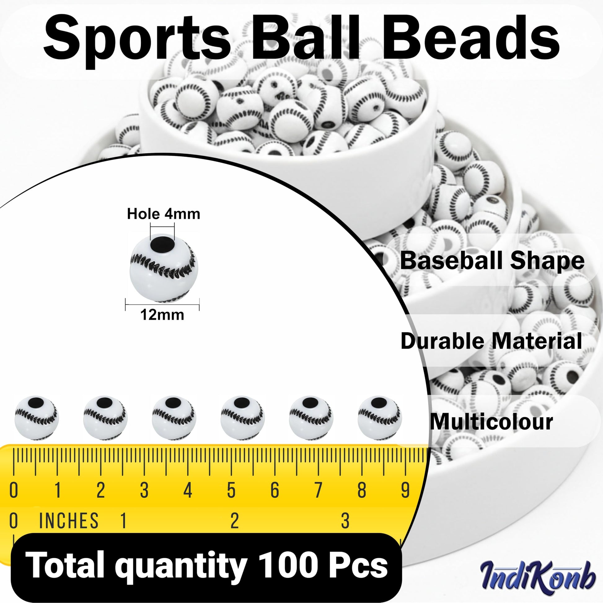 Black and white baseball design beads for jewelry making