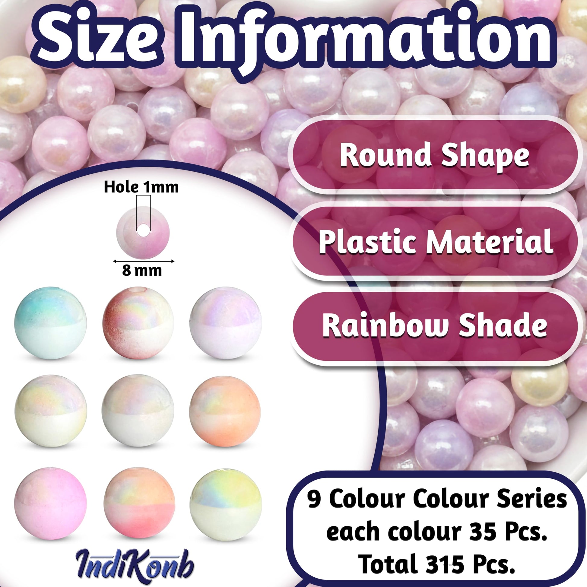8mm Dual Tone Jelly Beads for Bracelet Making, Multicolor Multicolour image 2