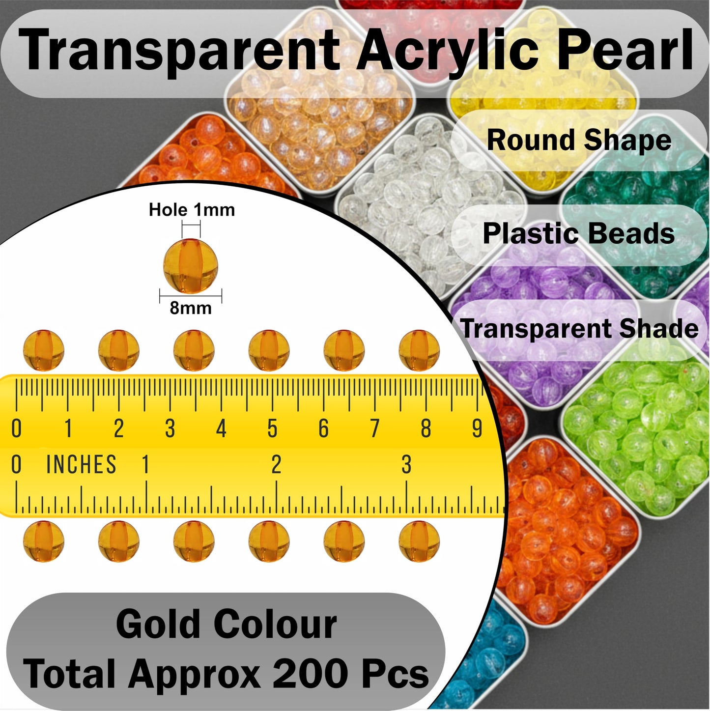 Transparent Rainbow Acrylic Beads for Jewellery Making Gold image 2