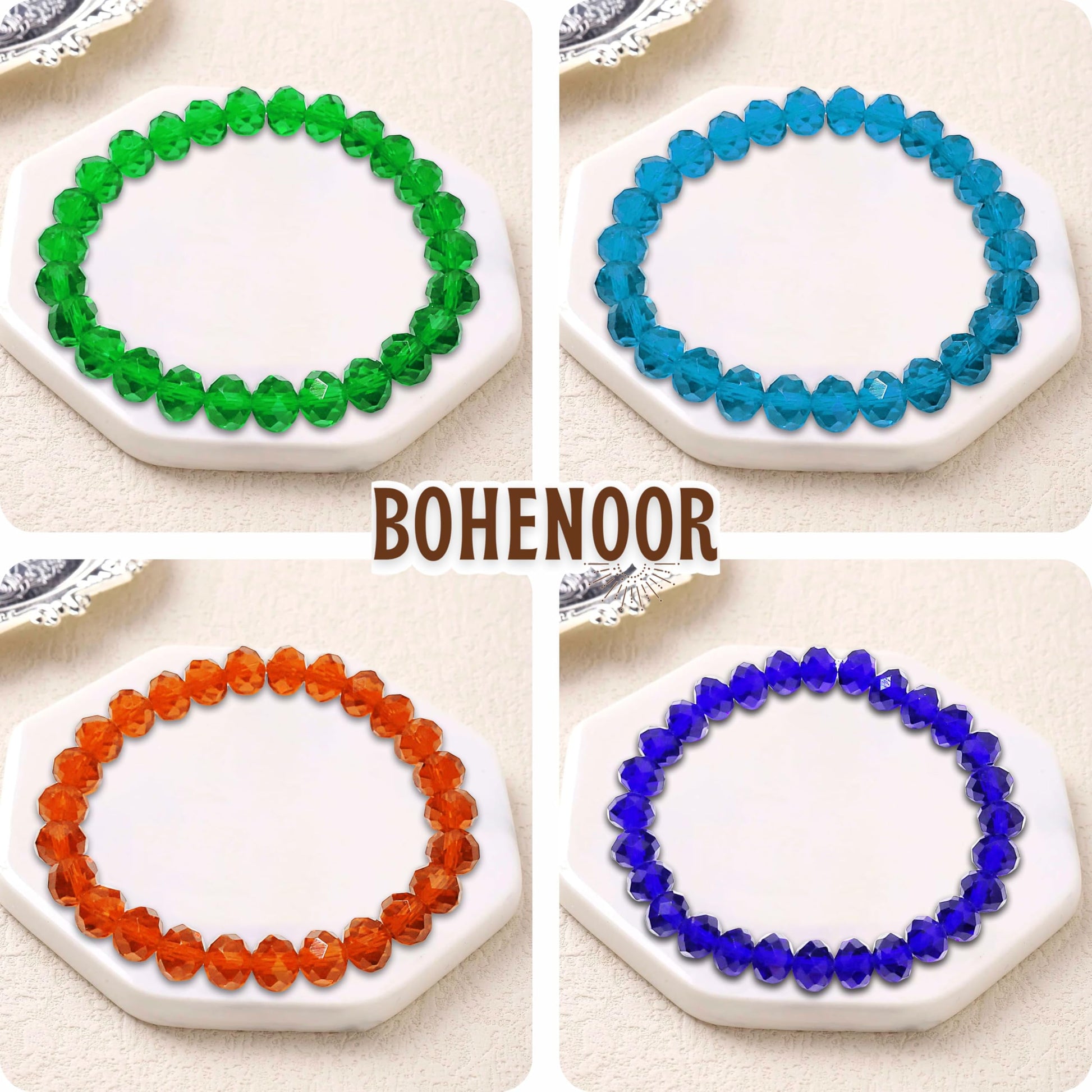 Multicolor Glass Tyre Beads Bracelets Set Acrylic. Additional close-up image highlighting material texture and color variety.