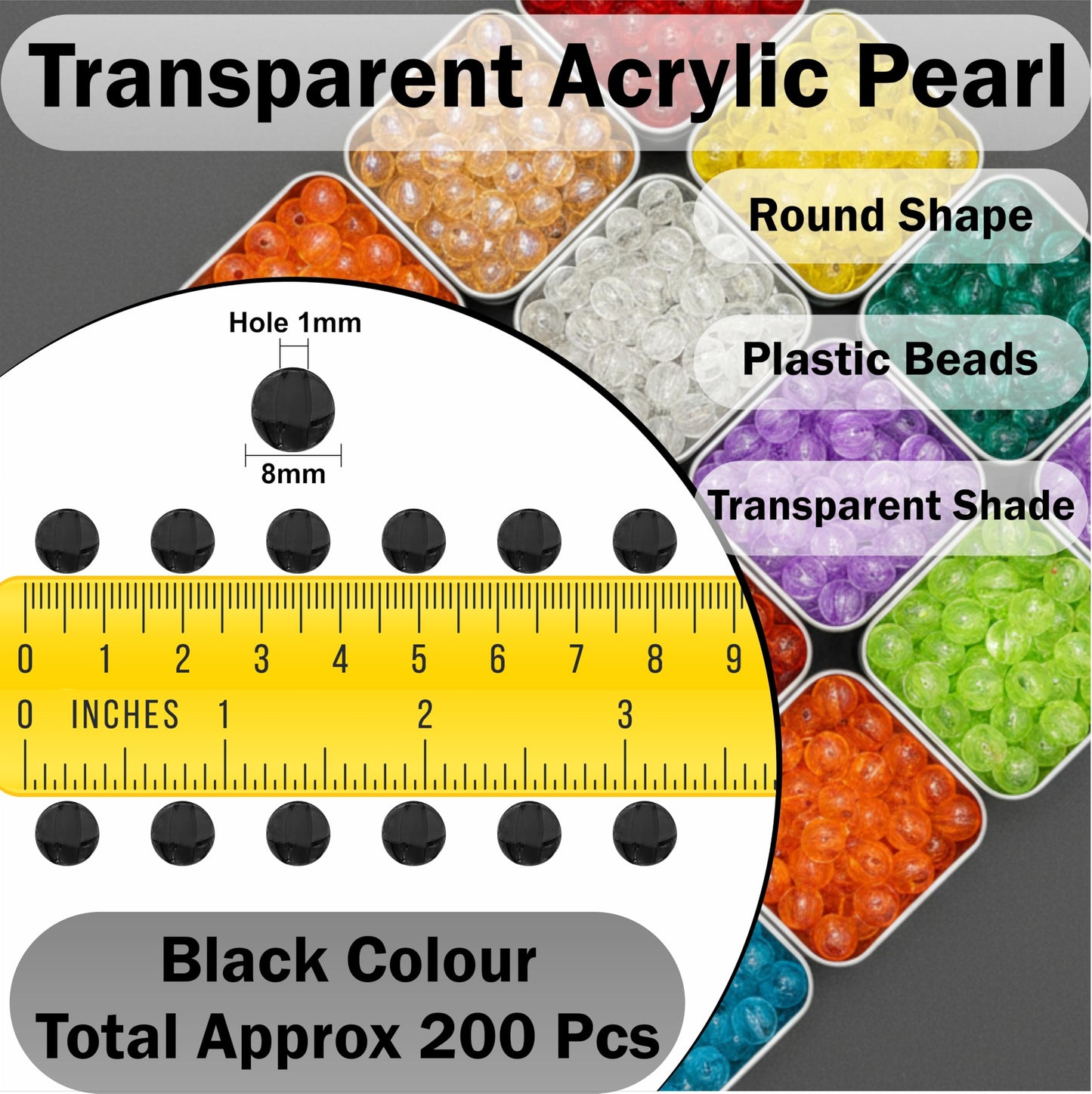 Transparent Rainbow Acrylic Beads for Jewellery Making Black image 2