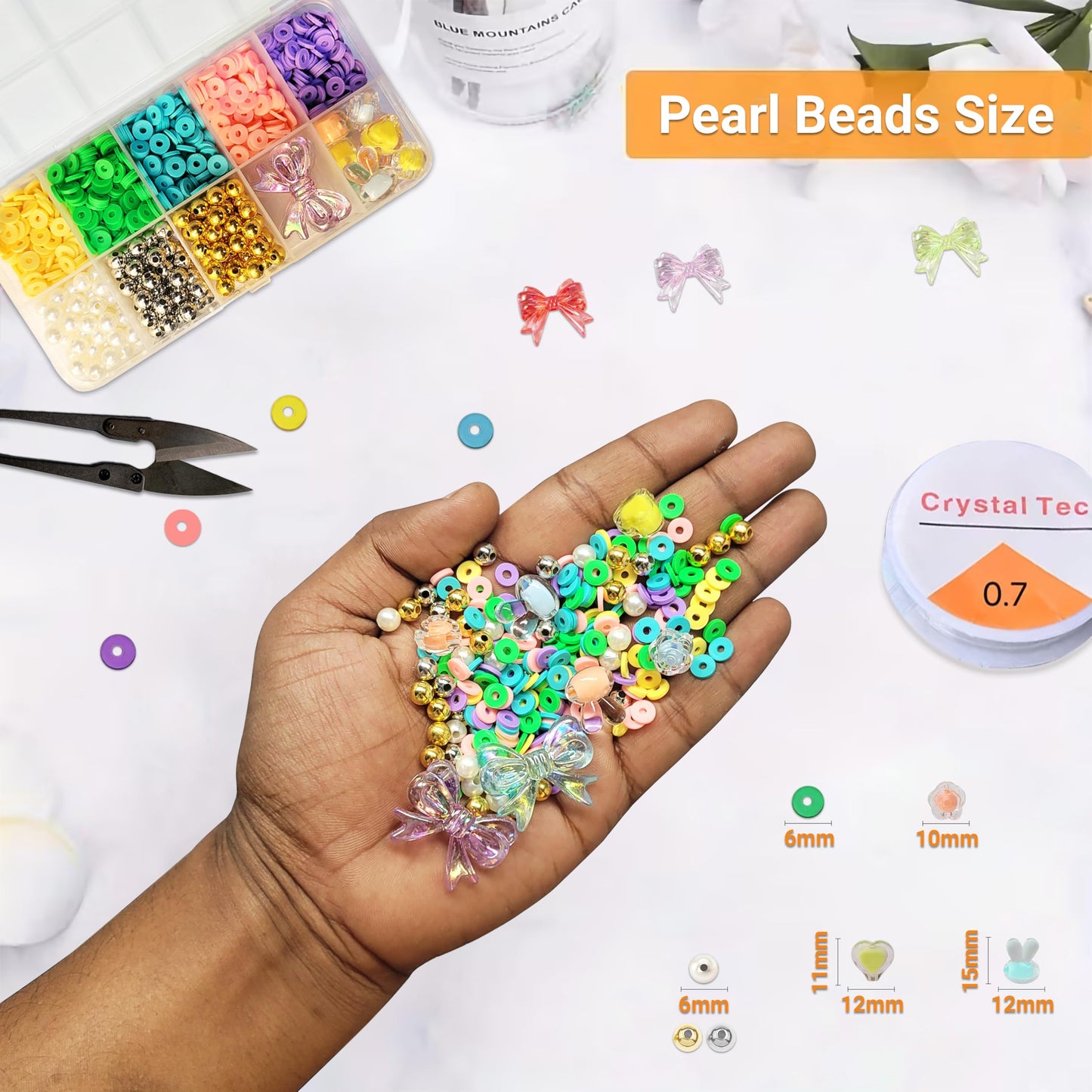 Multicolor Bracelet Making Kit for Girls Age 5-8 Years Old with Beads Acrylic. Detailed product image showing size, surface, and material quality.