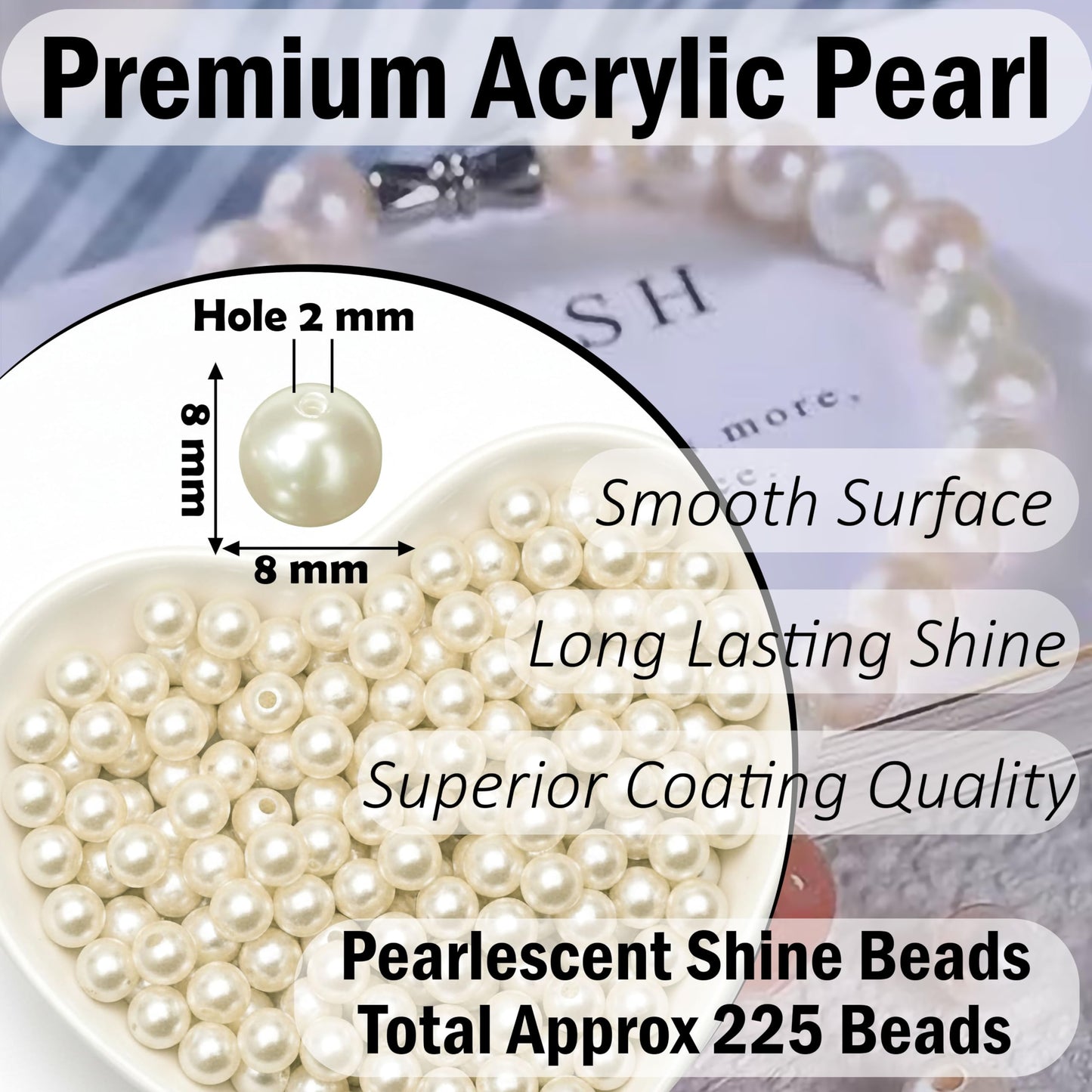 8mm White Pearl Beads for Jewellery Making Plastic Moti White 8MM image 2