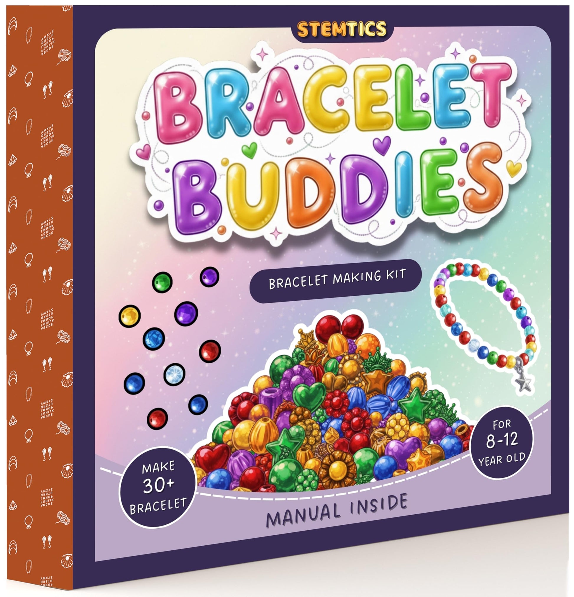 Multicolor Bracelet Making Kit for Girls Age 8-12 Years Old with Beads Acrylic. Close-up image showing color, shape, finish, and texture details.