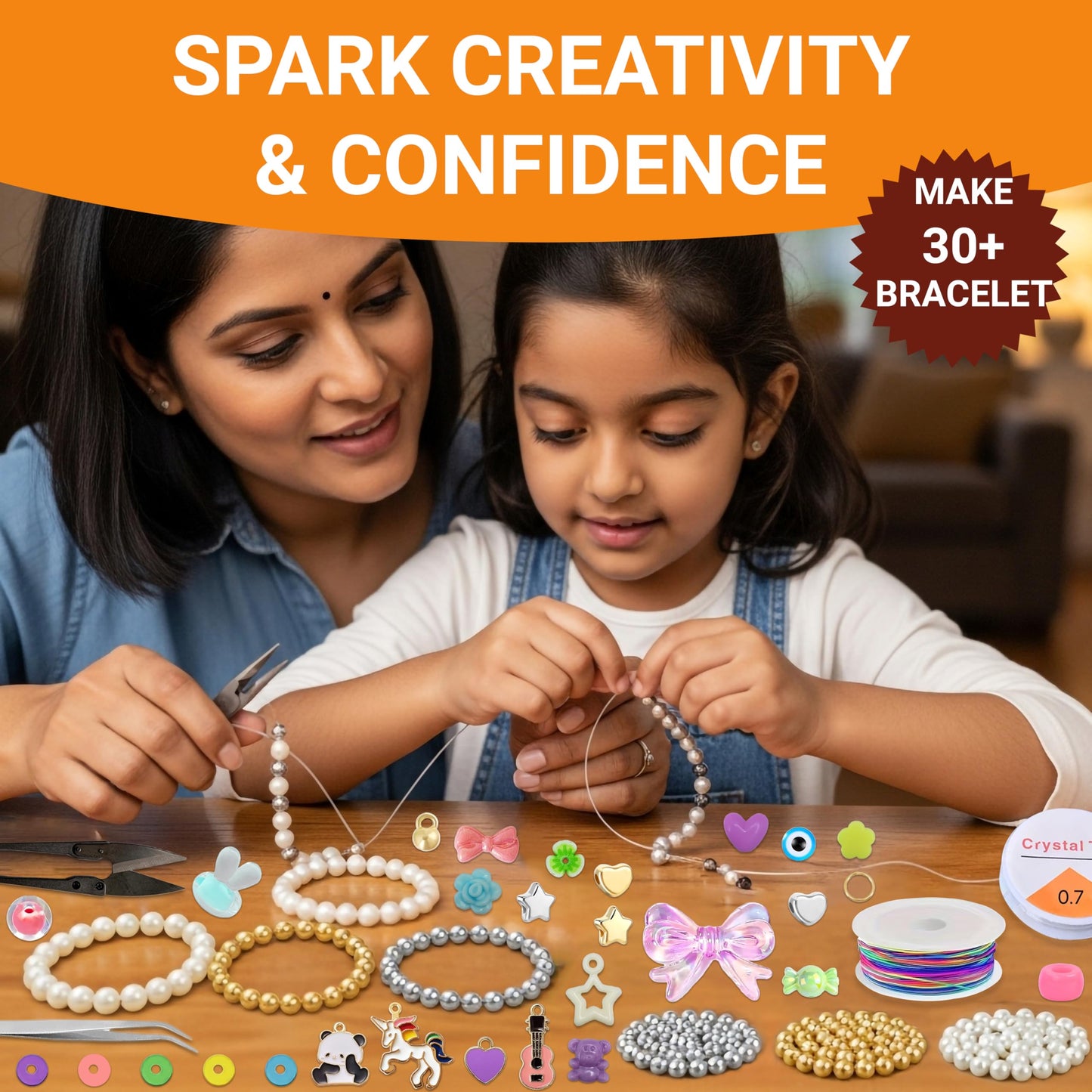 Multicolor Bracelet Making Kit for Girls Age 12-15 Years Old with Beads Acrylic. Packaging and contents image showing the full set for craft use.