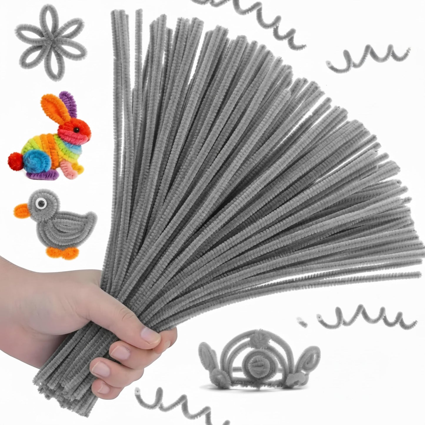 Build kids creative projects and flower making around fuzzy grey bendable craft wires.