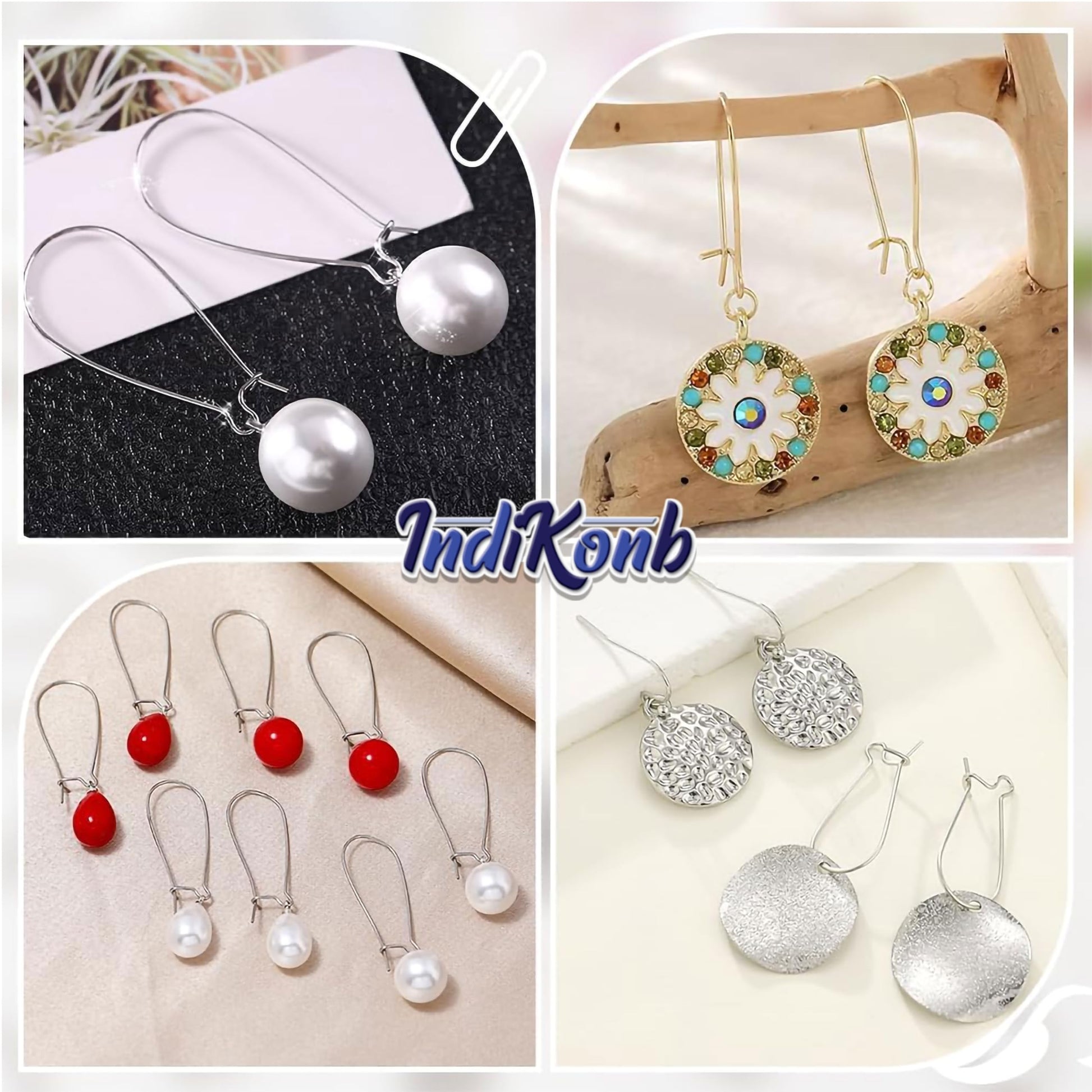 Large Silver Earring Hooks metal. Packaging and contents image showing the full item set.