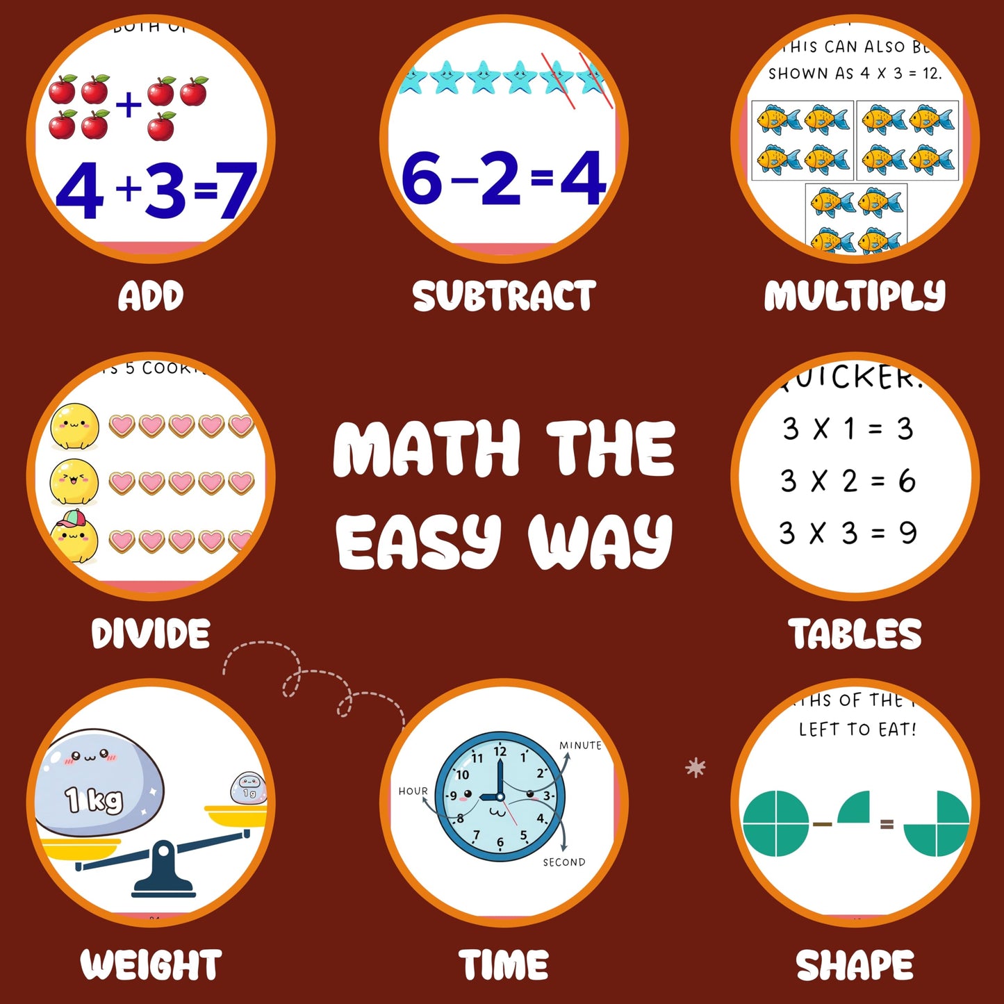 Multi-color Mathematics Flash Cards for Kids Set Paper. Alternate angle image showing product appearance and use.