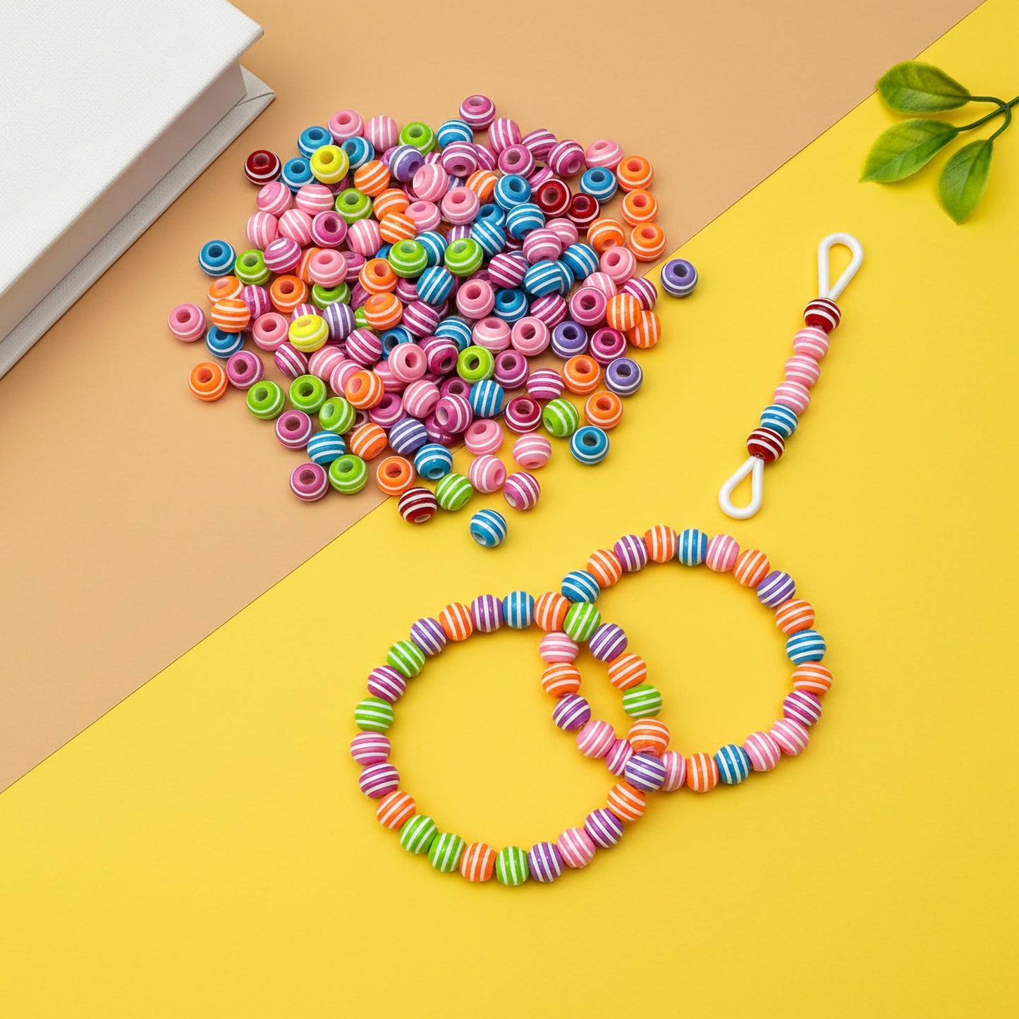 DIY craft beads with multicolor striped pattern