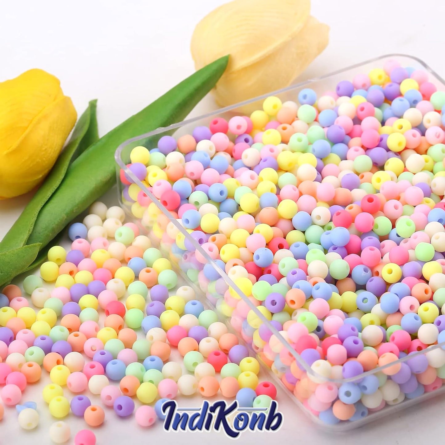 A clean option for beading craft, white and multicolour 8mm beads add a neat craft texture, useful in handmade accessories and bracelet making.