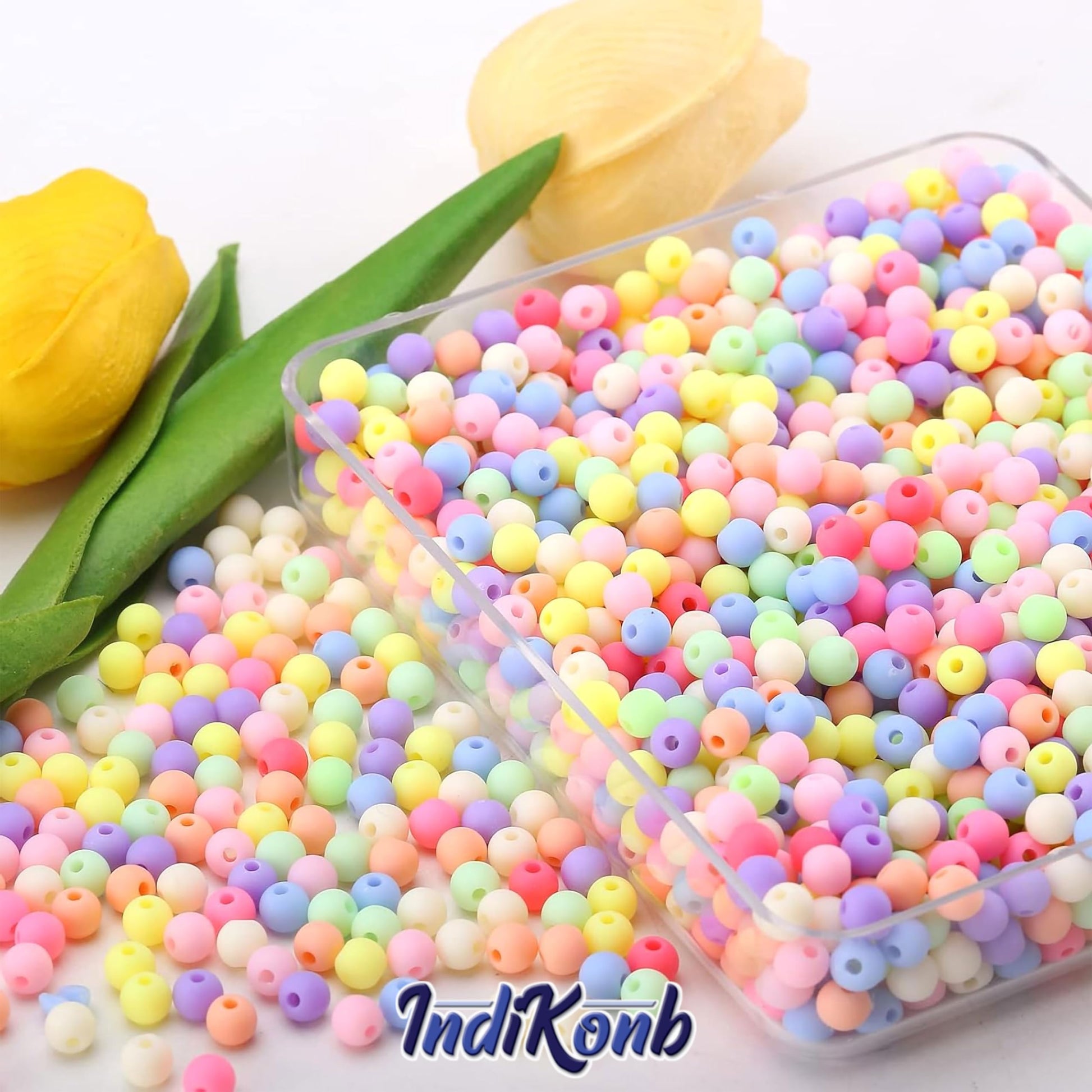A clean option for beading craft, white and multicolour 8mm beads add a neat craft texture, useful in handmade accessories and bracelet making.