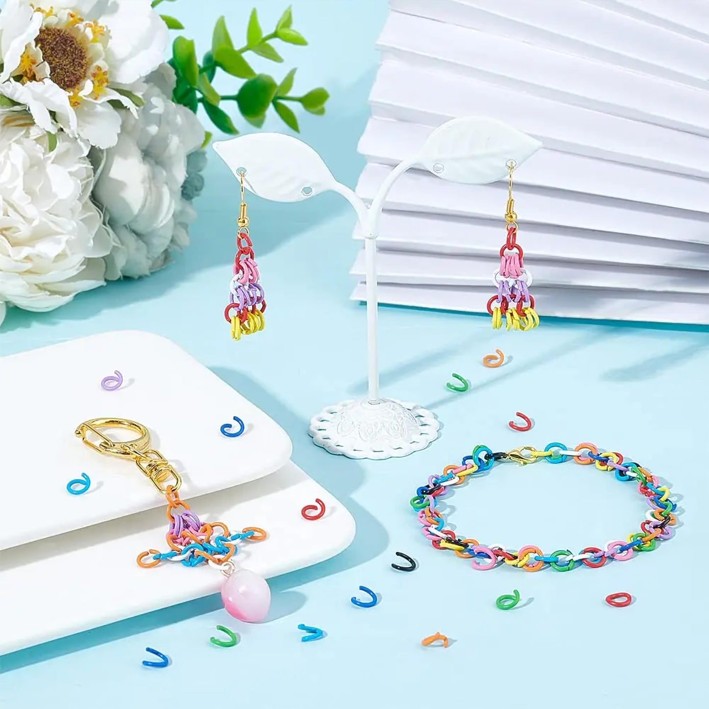 Use multicolour jewelry linking rings to add handy craft connection to charms and DIY accessory repairs.
