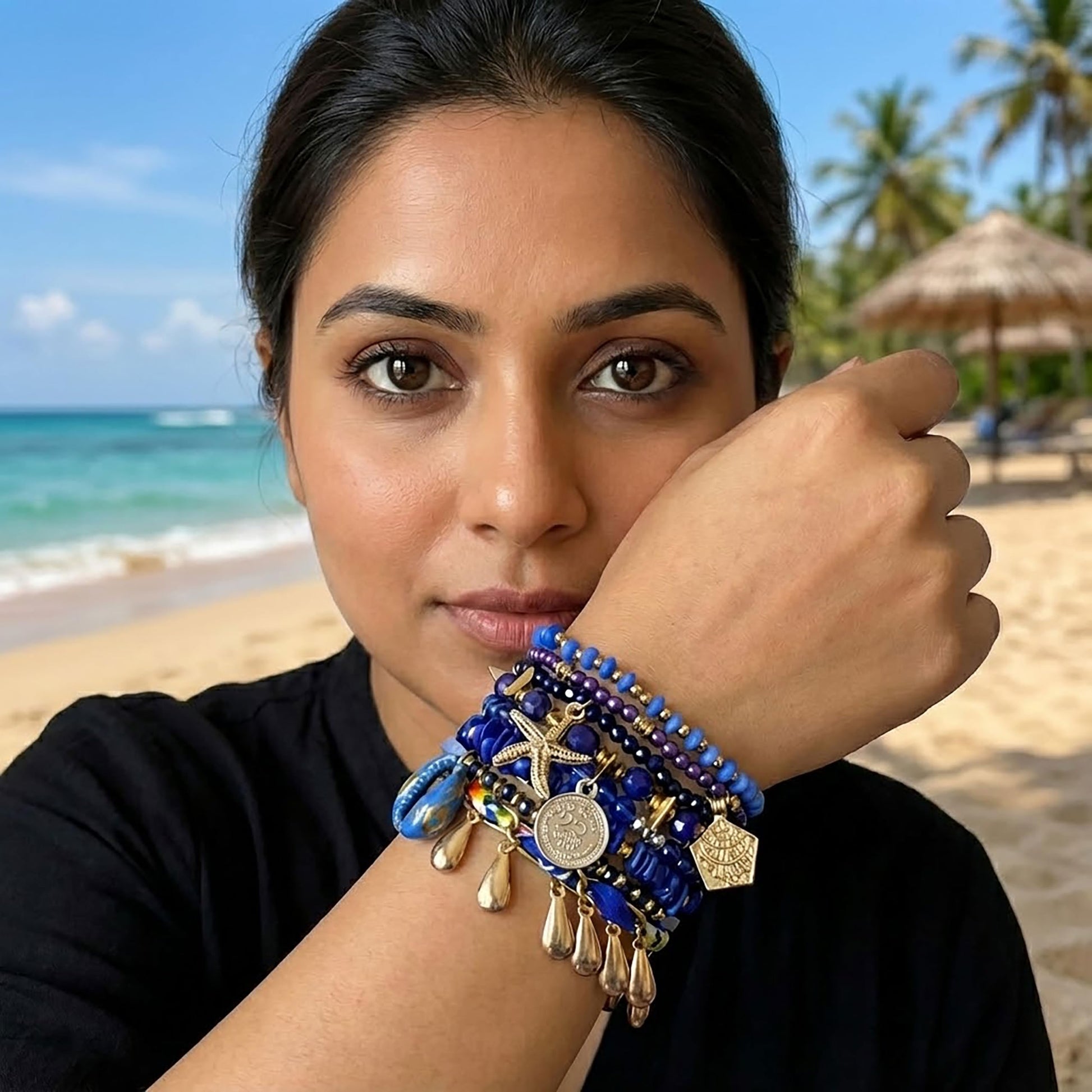Bohemian Blue Stacked Beads Bracelet Set for Women & Girls image 2
